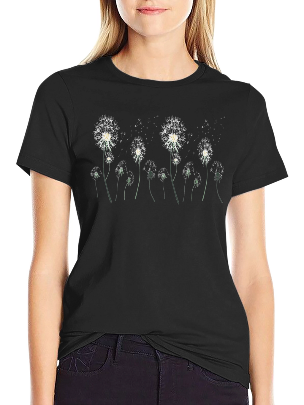 Dandelion Print Black T-Shirt