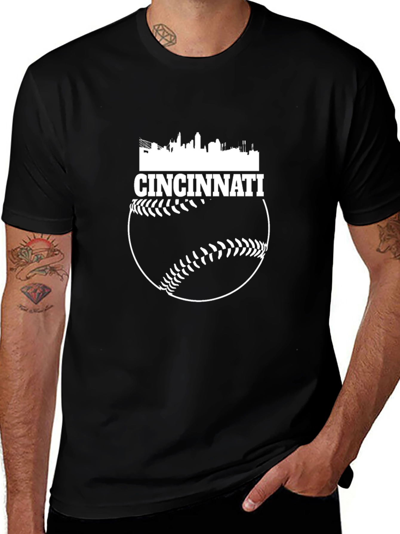 Cincinnati Baseball Skyline Black T-Shirt