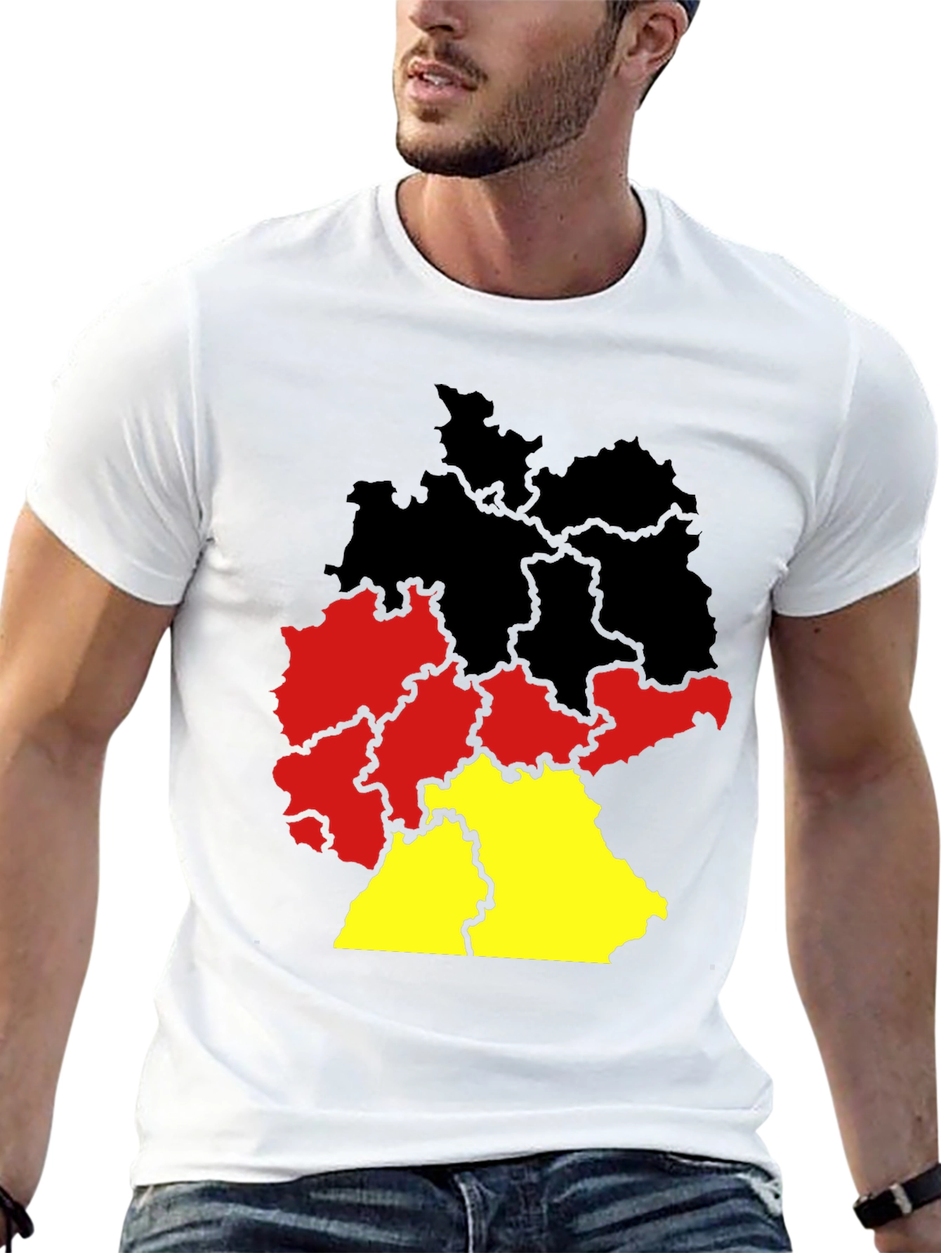 Germany Map T-Shirt - Black Tee with German Flag Colors