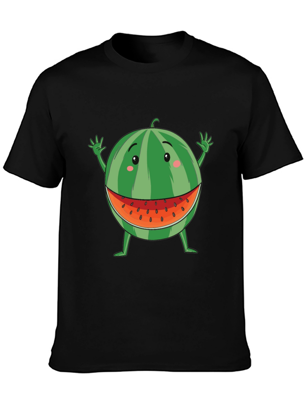 Funny Watermelon Cartoon T-Shirt - Black Cotton Tee