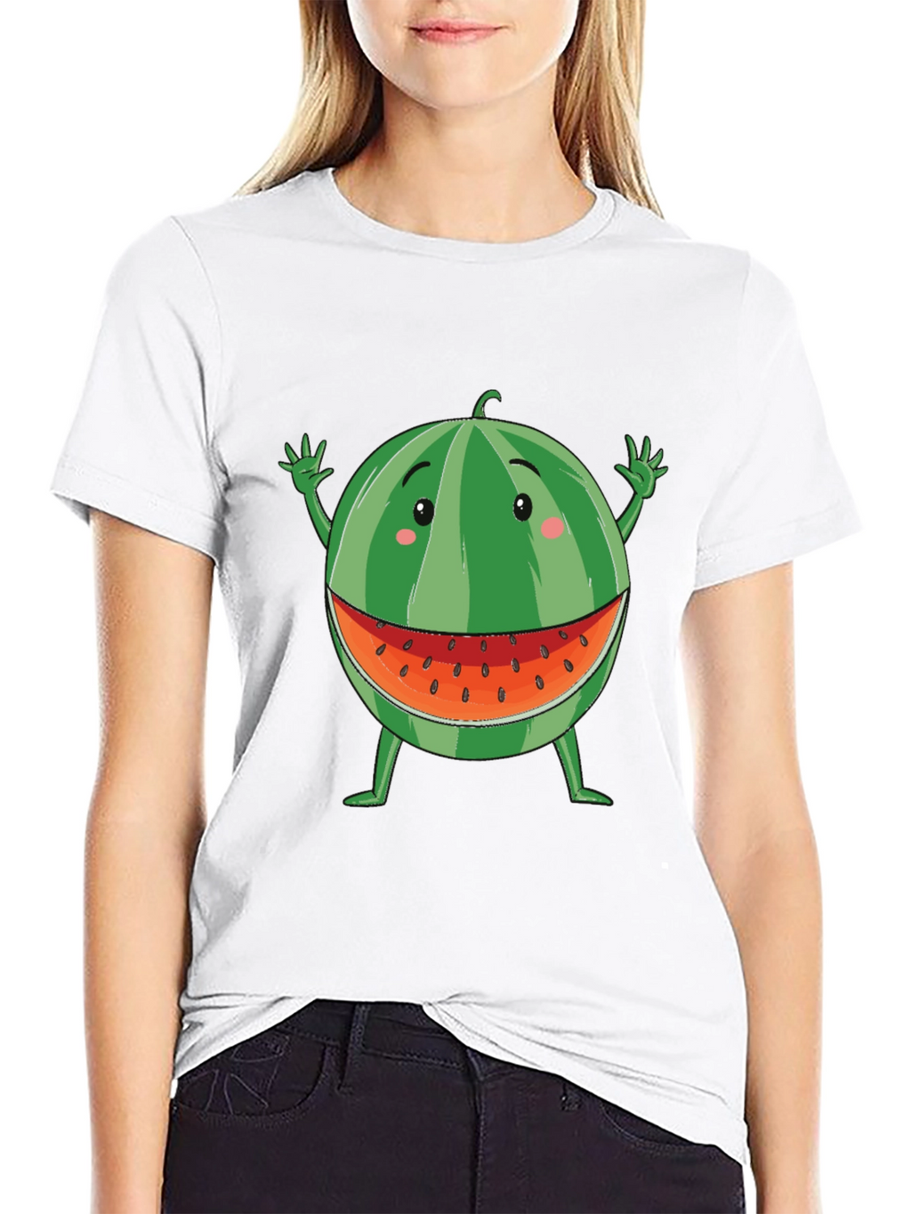 Funny Watermelon Cartoon T-Shirt - Black Cotton Tee