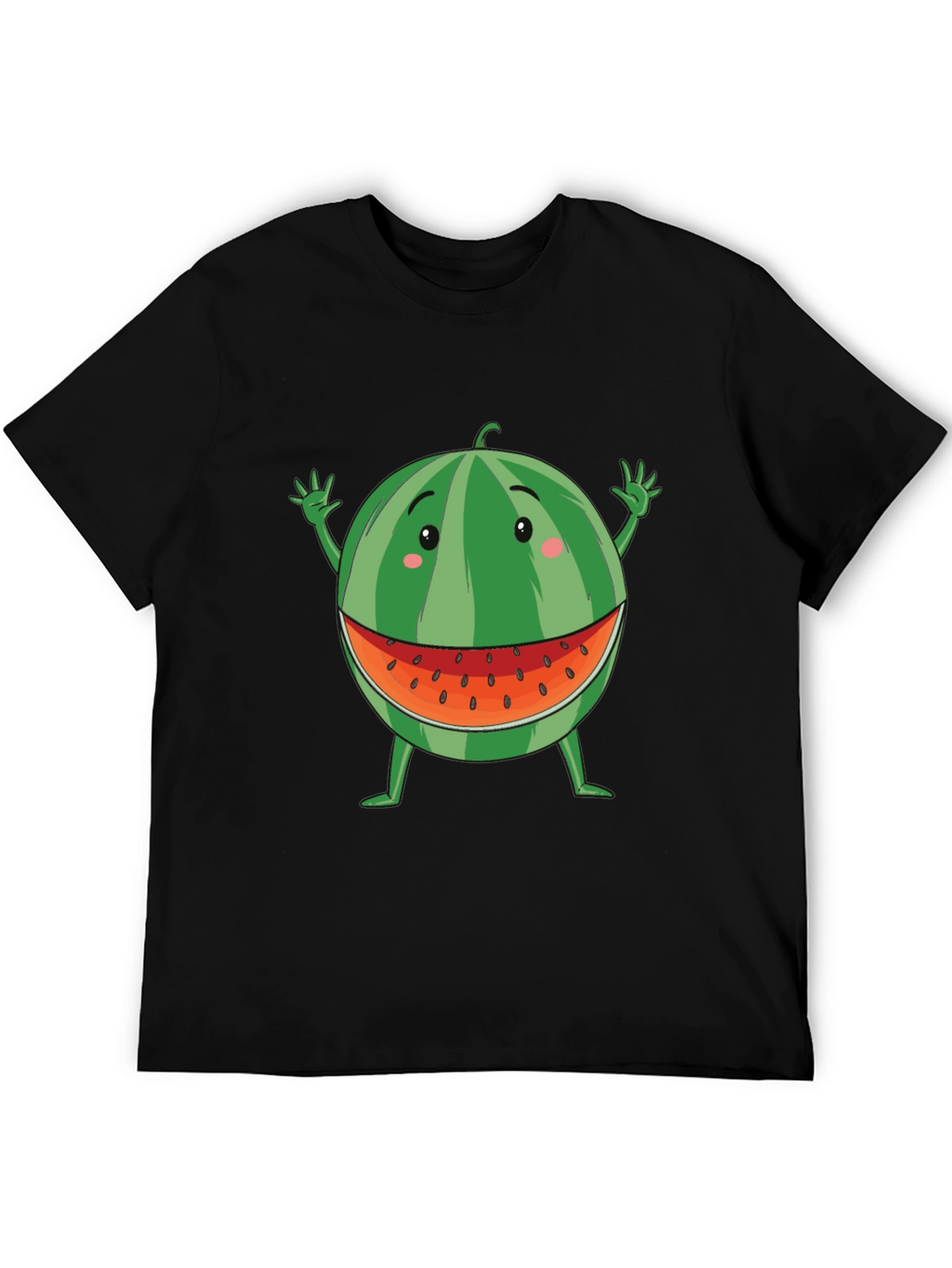 Funny Watermelon Cartoon T-Shirt - Black Cotton Tee