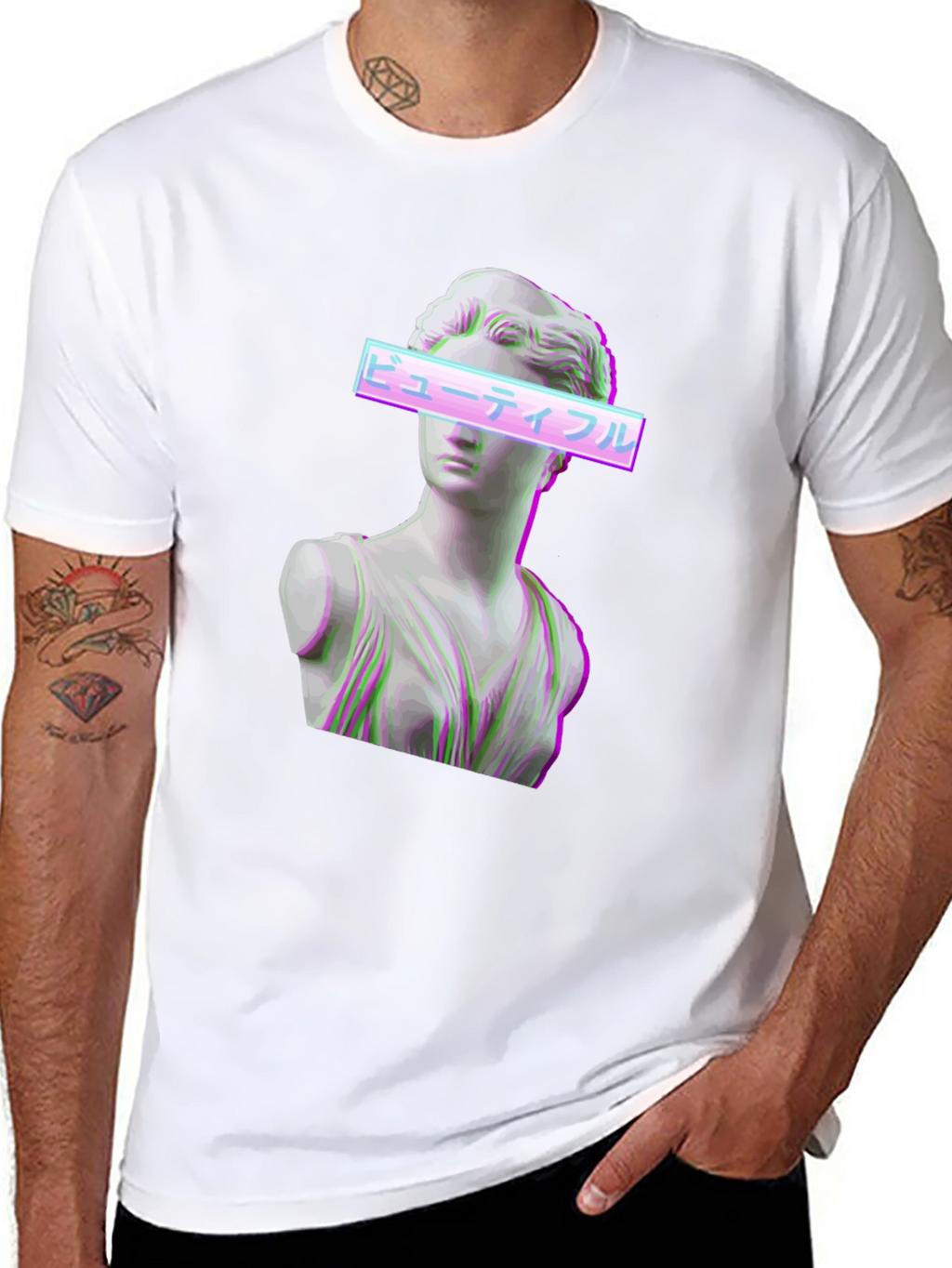 Aesthetic Vaporwave Statue Graphic T-Shirt - Black