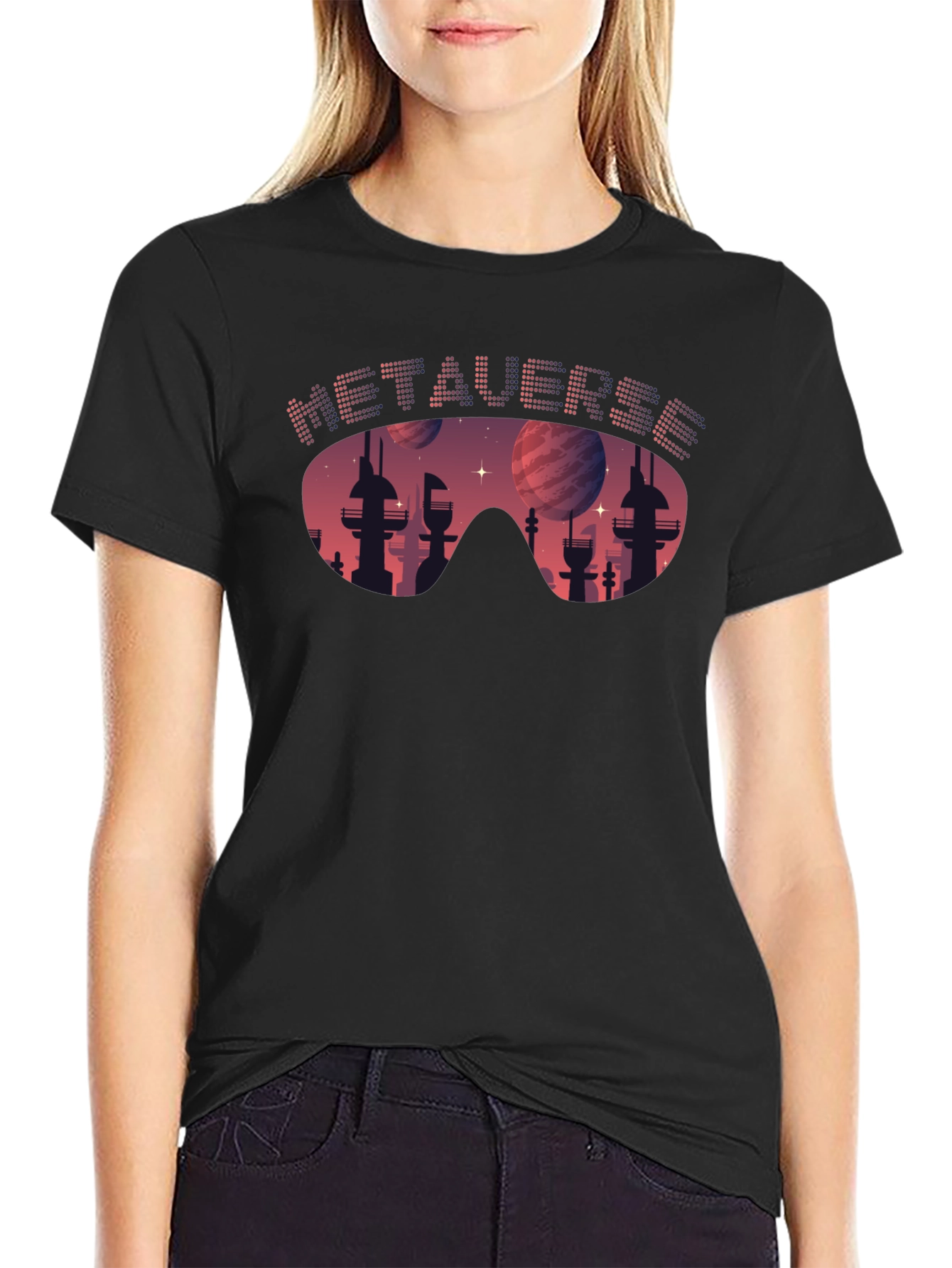 Metaverse Cityscape T-Shirt - Futuristic Design