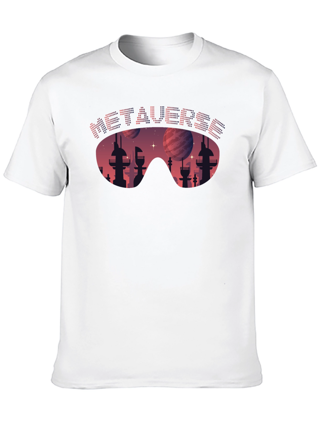 Metaverse Cityscape T-Shirt - Futuristic Design