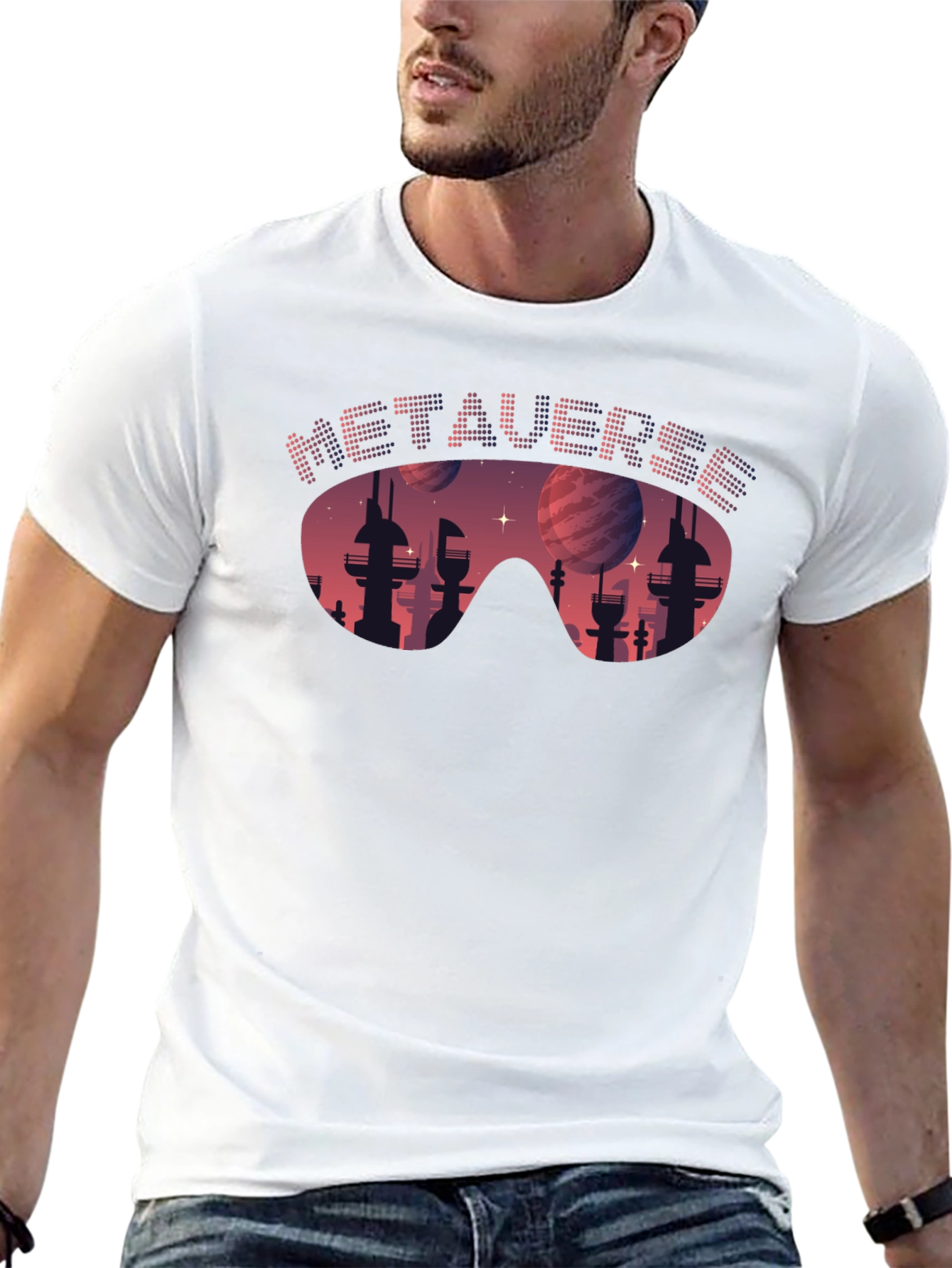Metaverse Cityscape T-Shirt - Futuristic Design