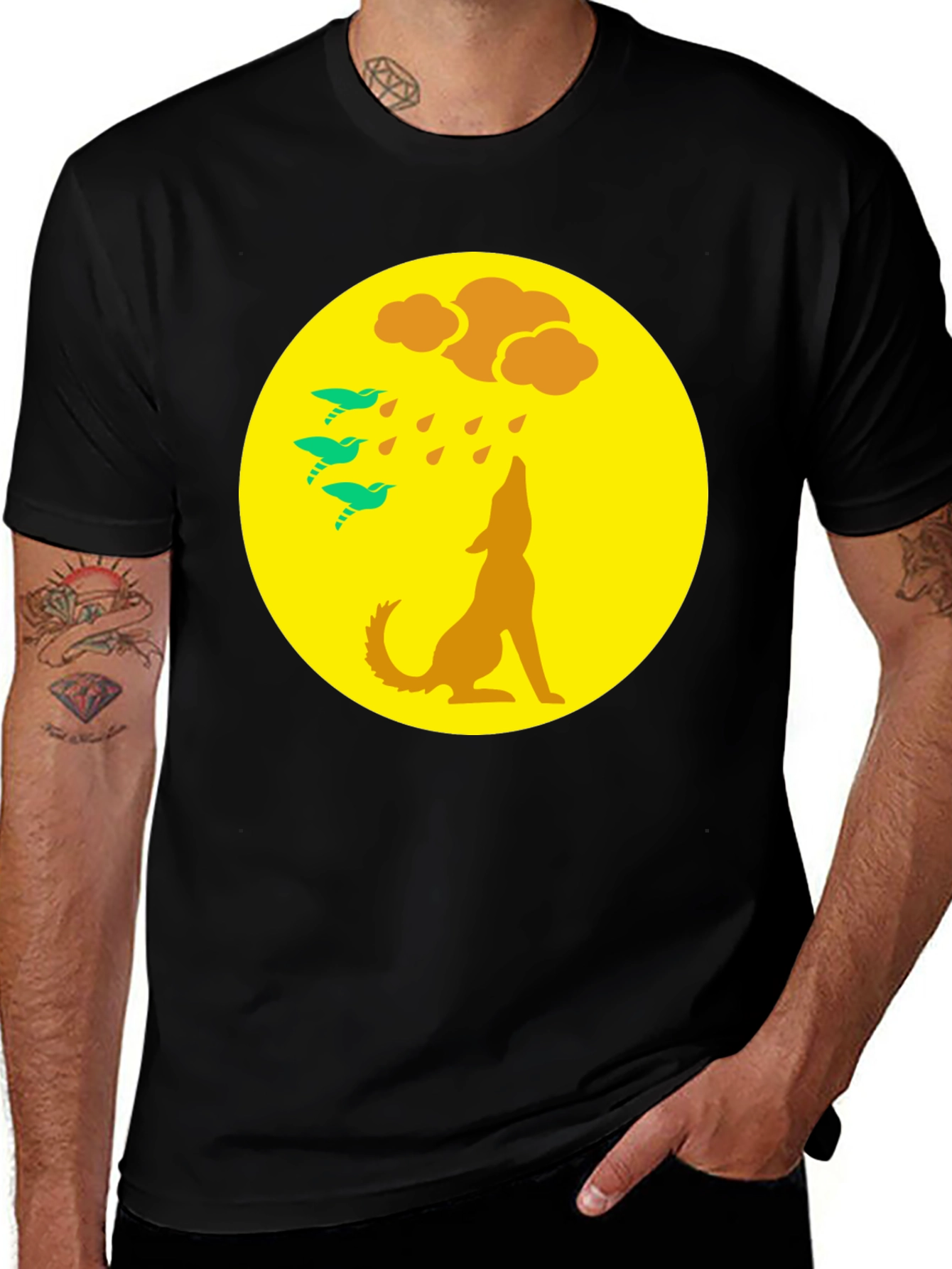 Wolf Howling at Moon Graphic Tee