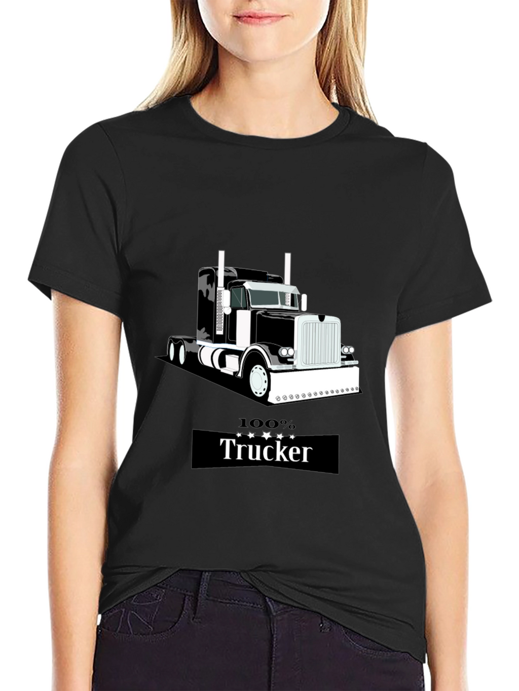100% Trucker Graphic T-Shirt - Black