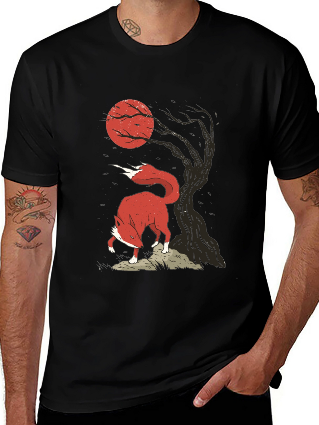 Fox & Moon Graphic Tee - Stylish Mens T-Shirt