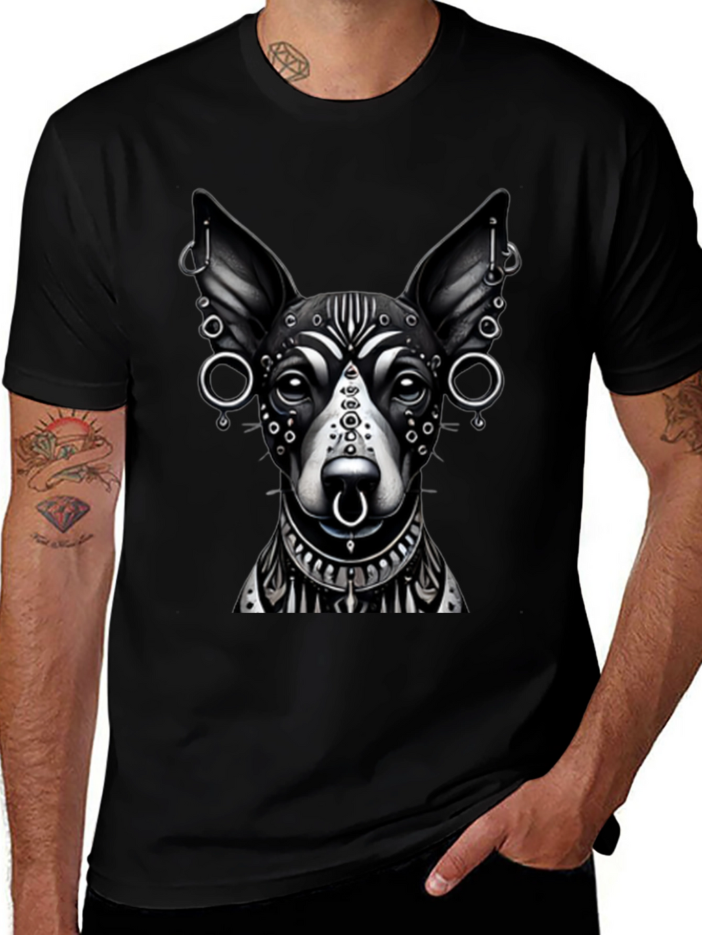 Dog Tattoo Art Black T-Shirt