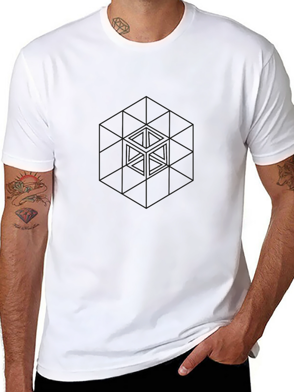 Geometric Cube Graphic Black T-Shirt