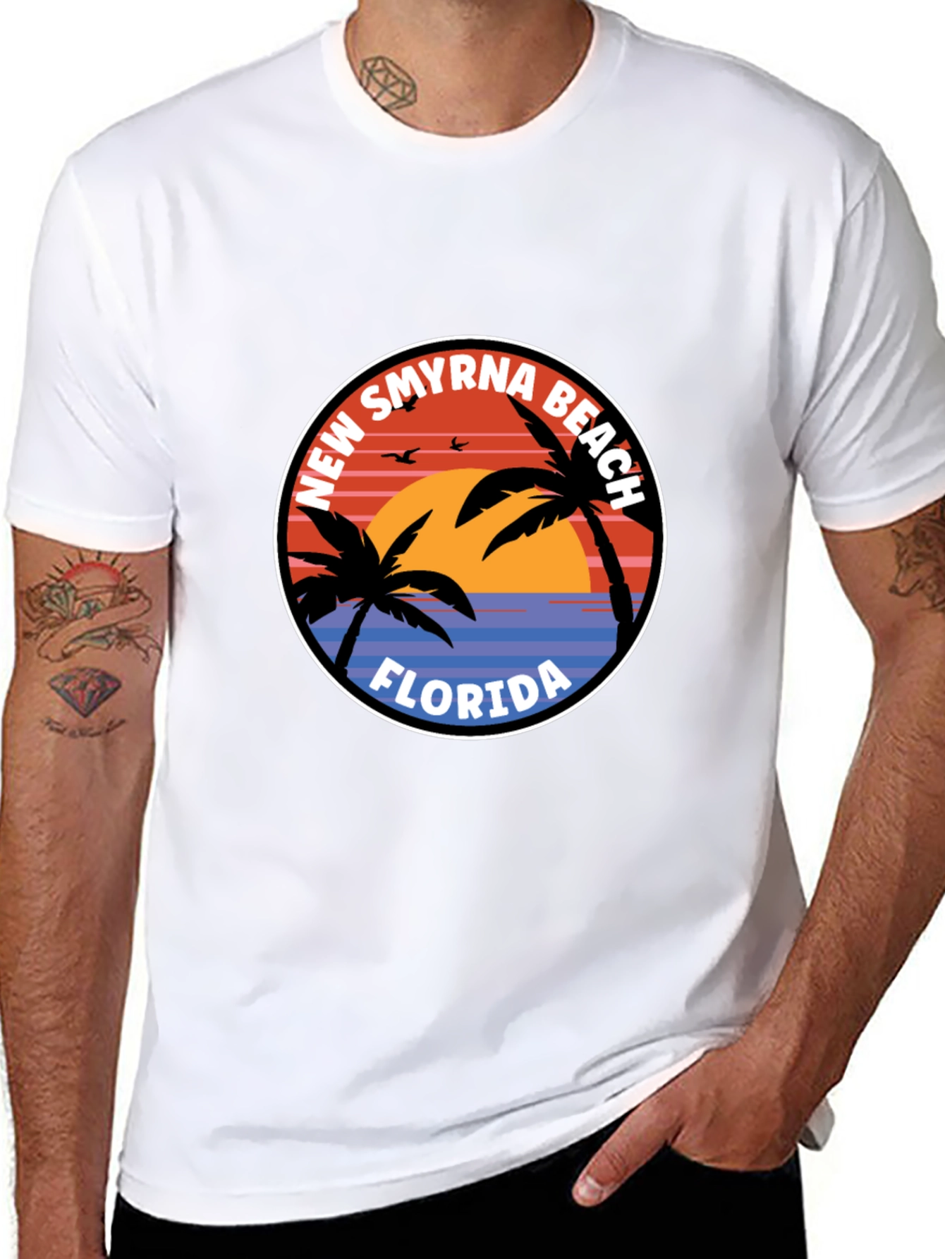 New Smyrna Beach Florida T-Shirt Palm Tree Sunset