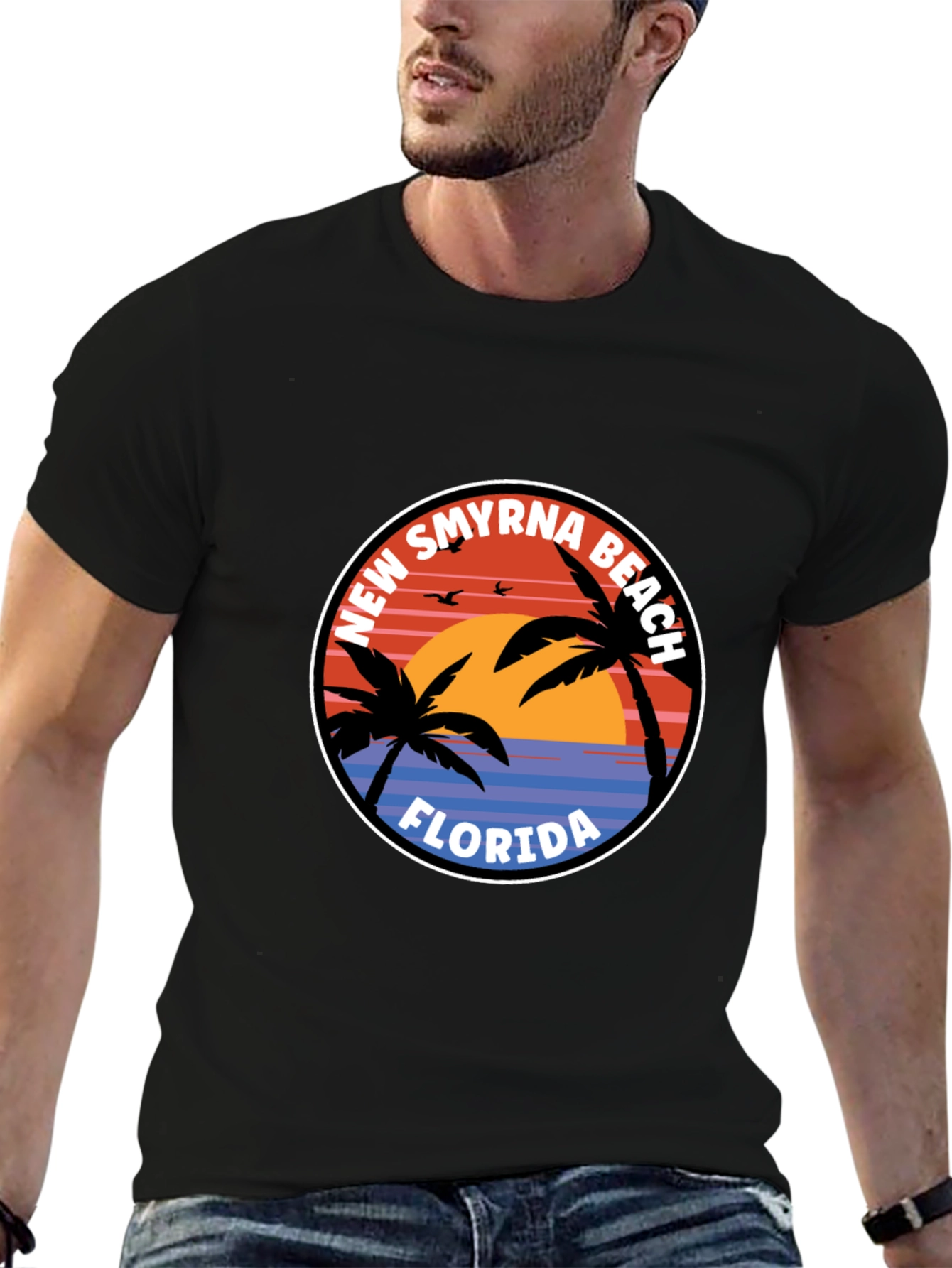 New Smyrna Beach Florida T-Shirt Palm Tree Sunset