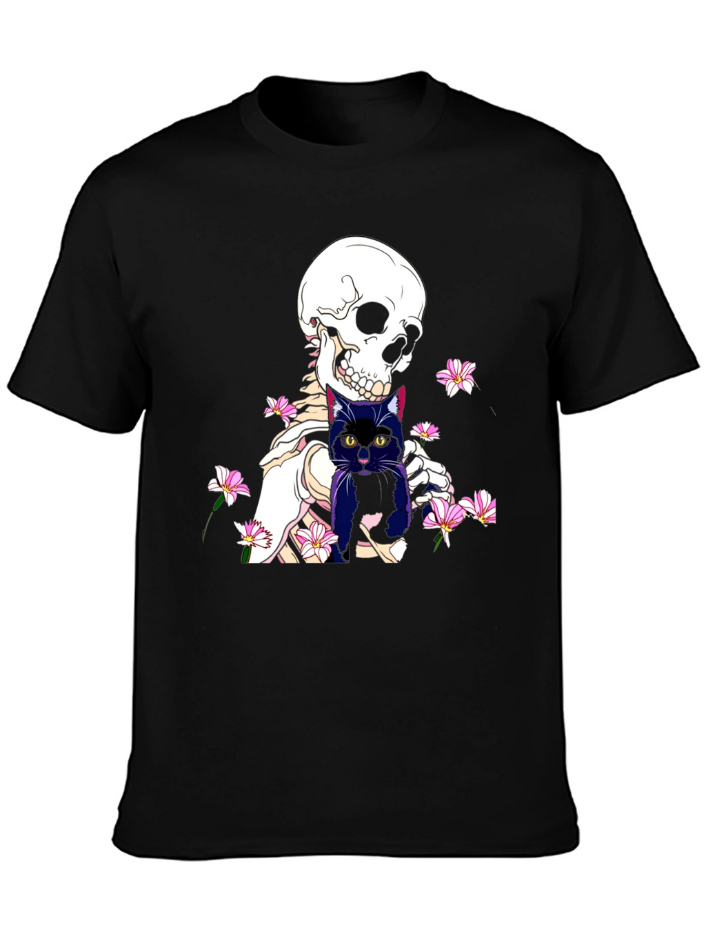 Skeleton Cat Graphic Tee - Black
