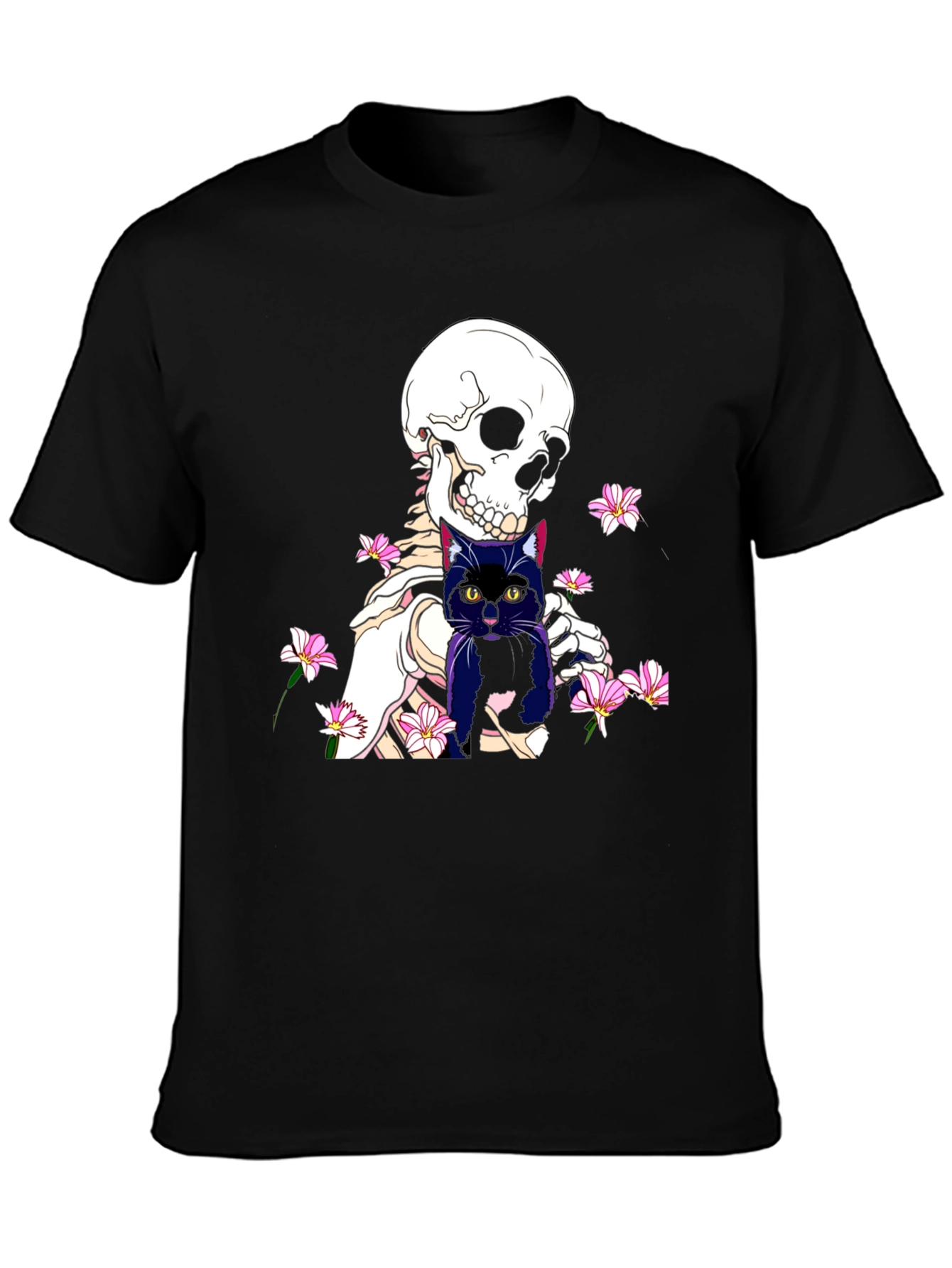 Skeleton Cat Graphic Tee - Black