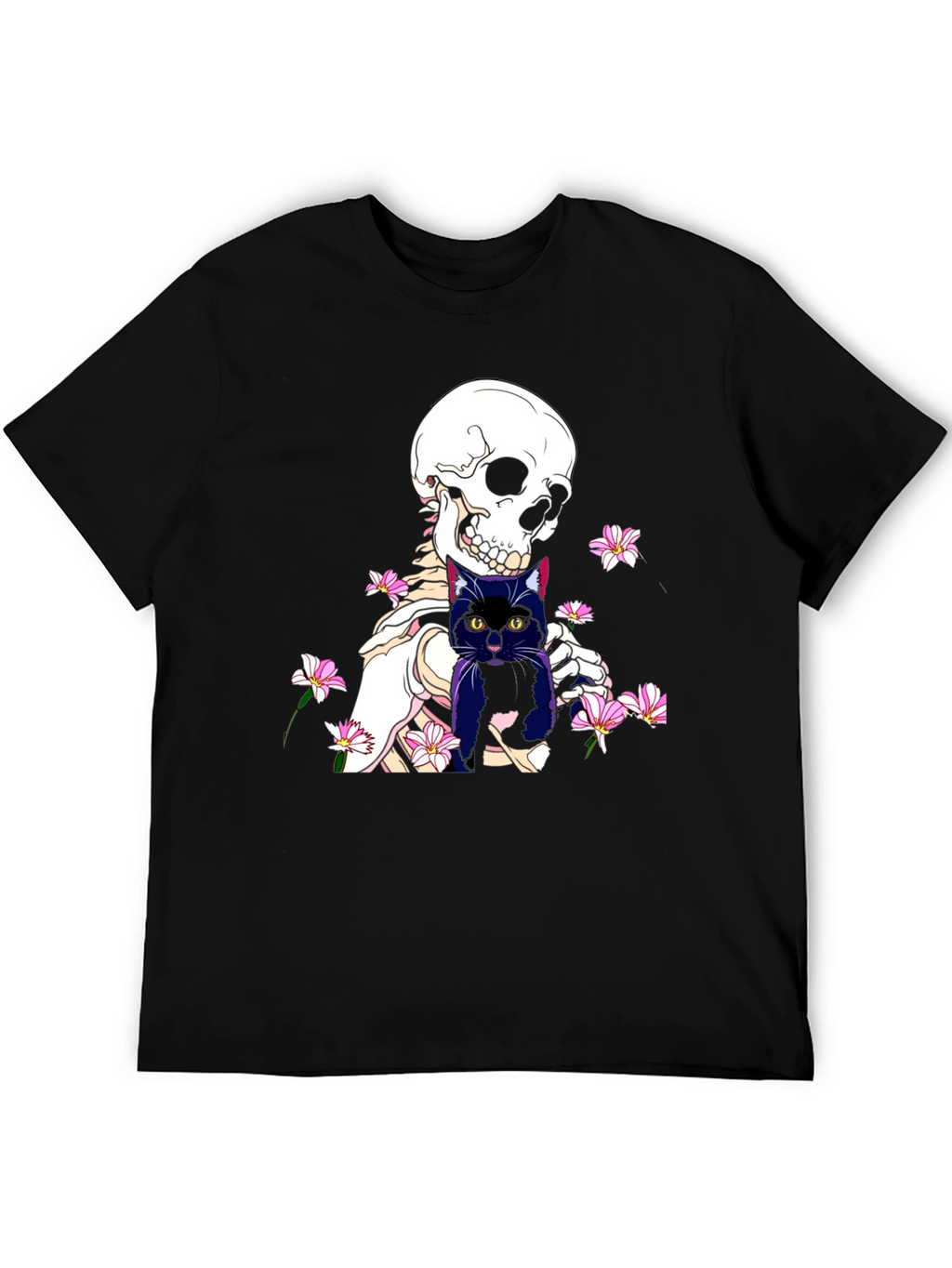 Skeleton Cat Graphic Tee - Black