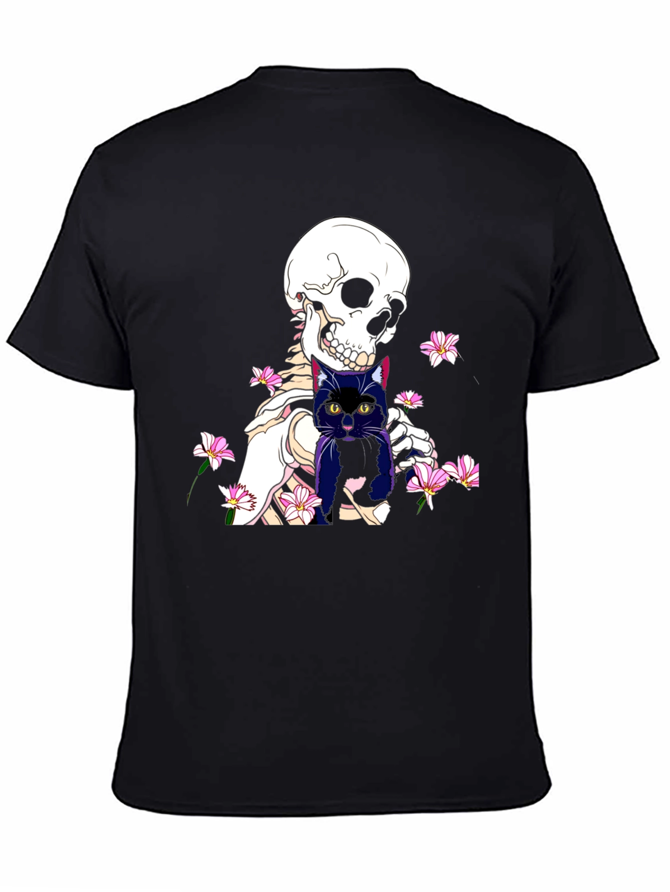 Skeleton Cat Graphic Tee - Black