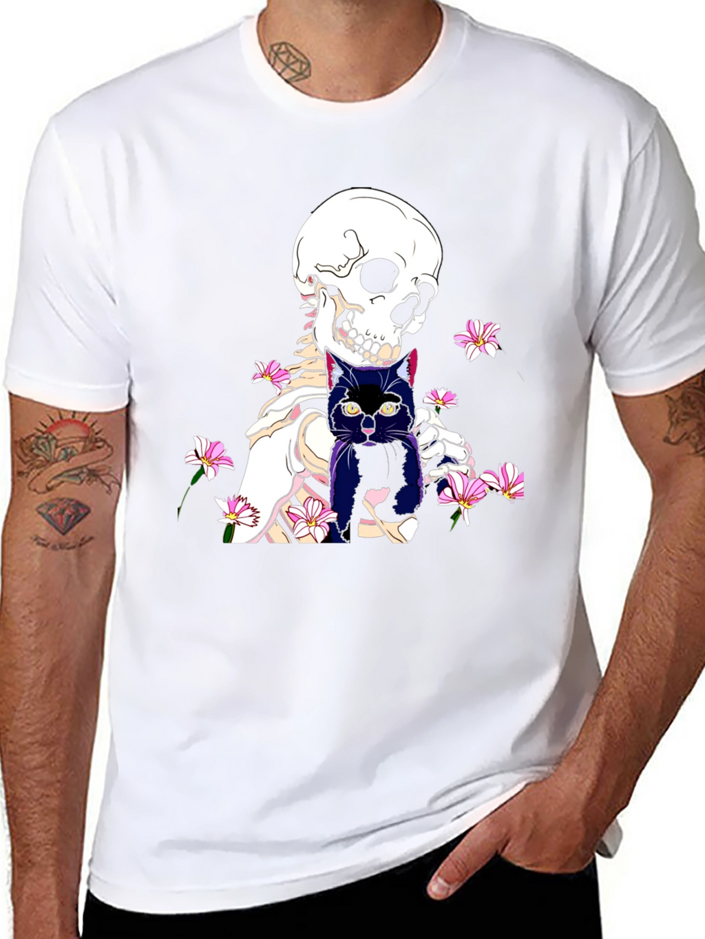Skeleton Cat Graphic Tee - Black
