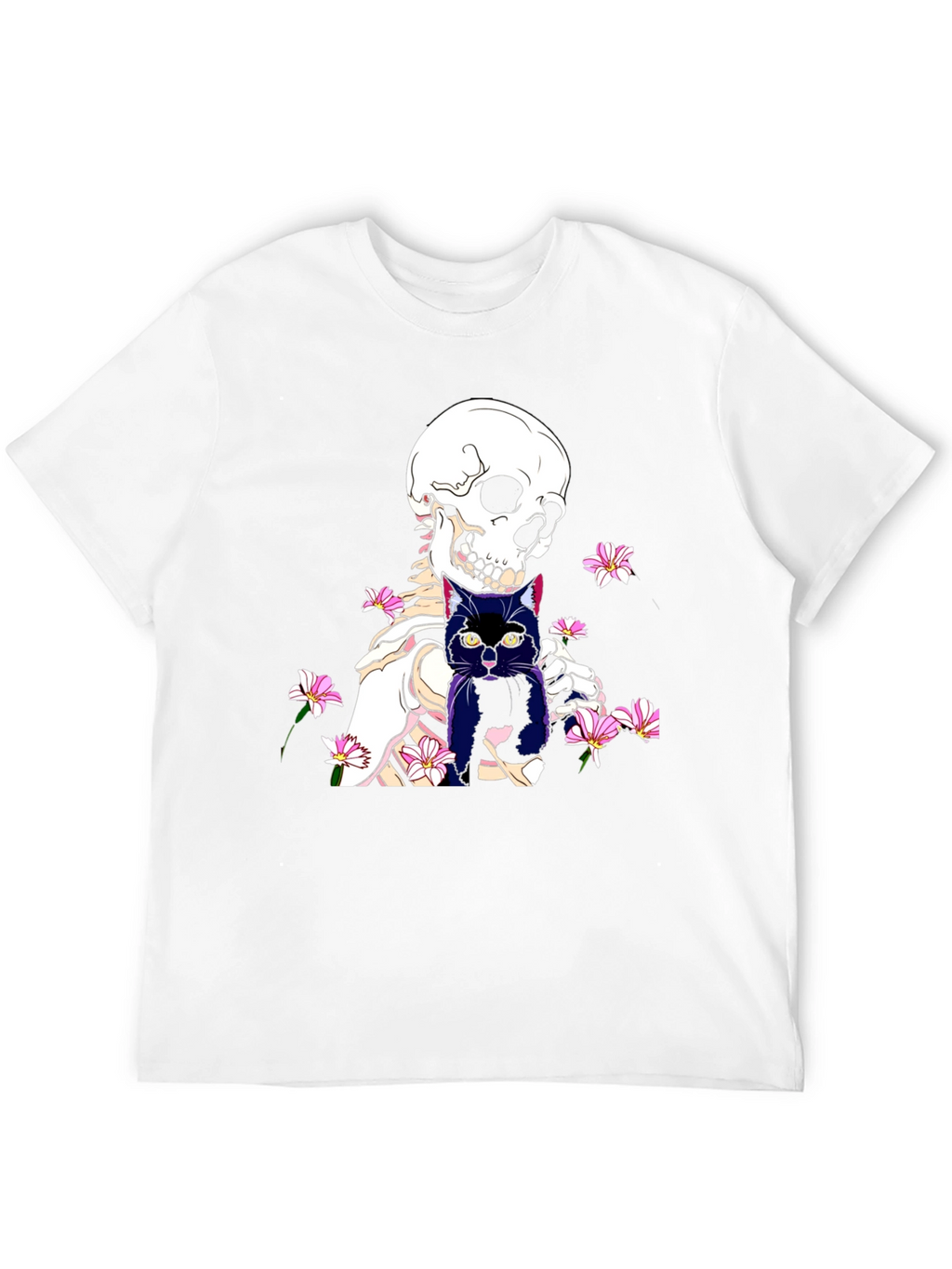 Skeleton Cat Graphic Tee - Black