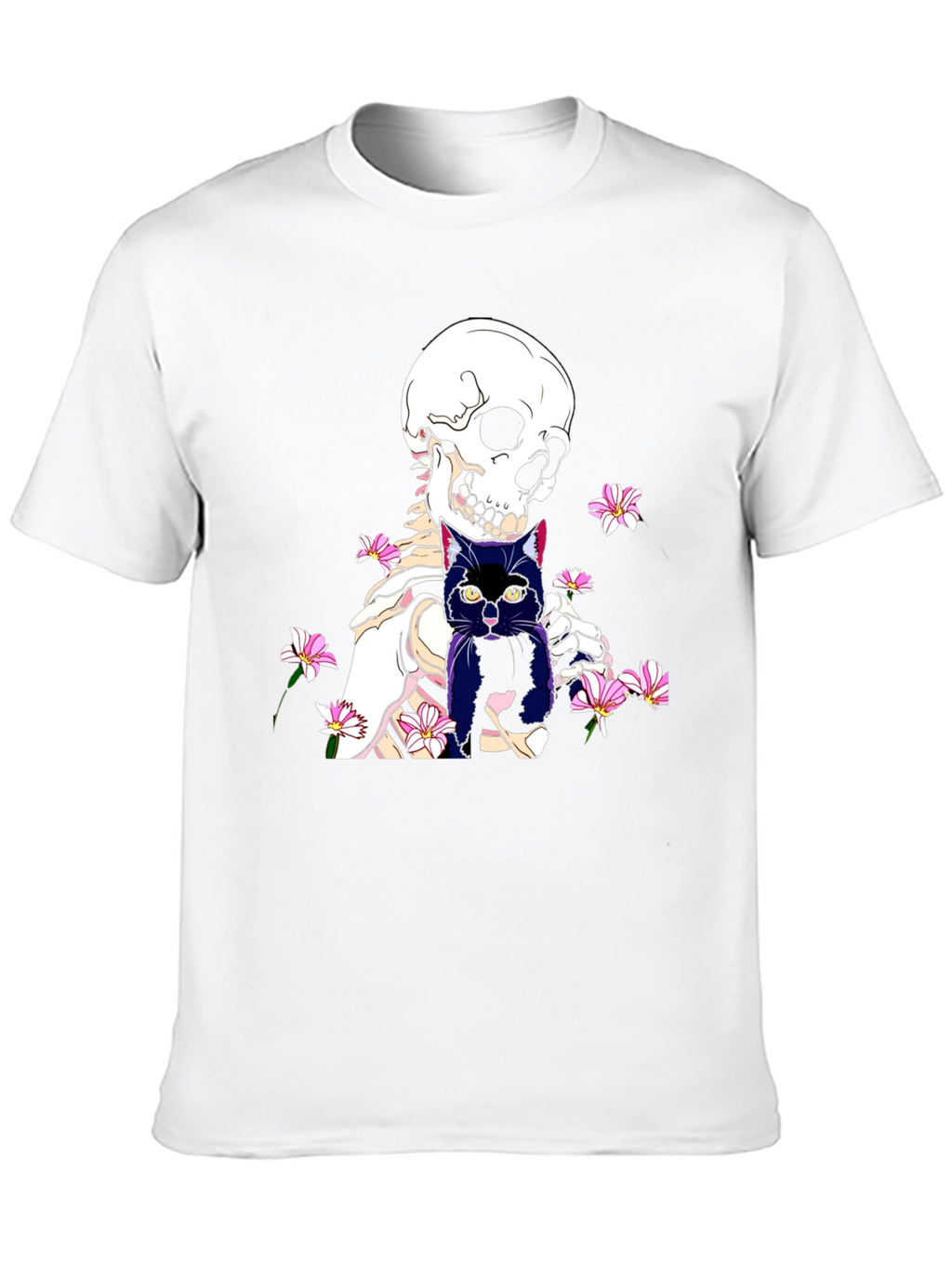 Skeleton Cat Graphic Tee - Black