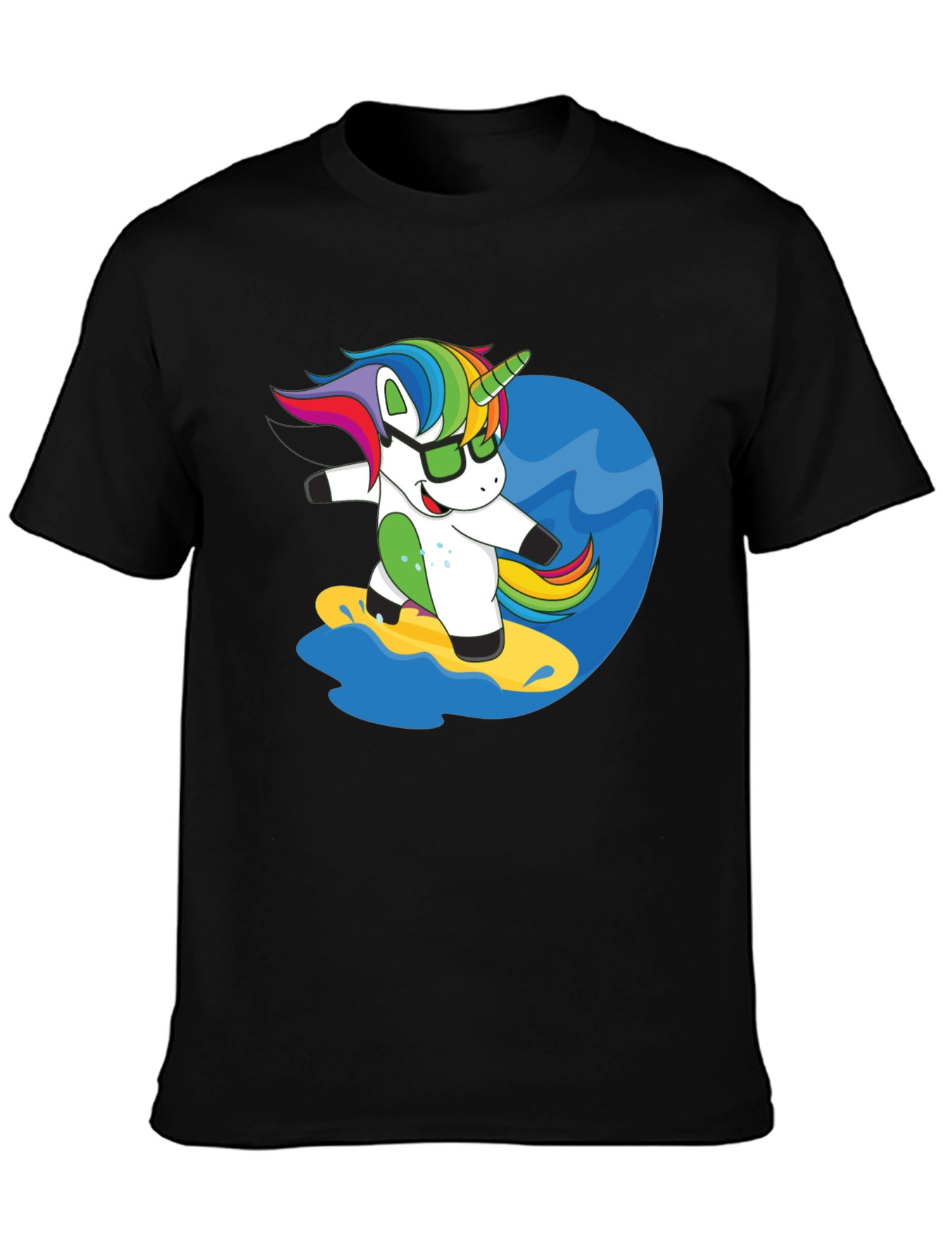 Surfing Unicorn Graphic Tee - Black