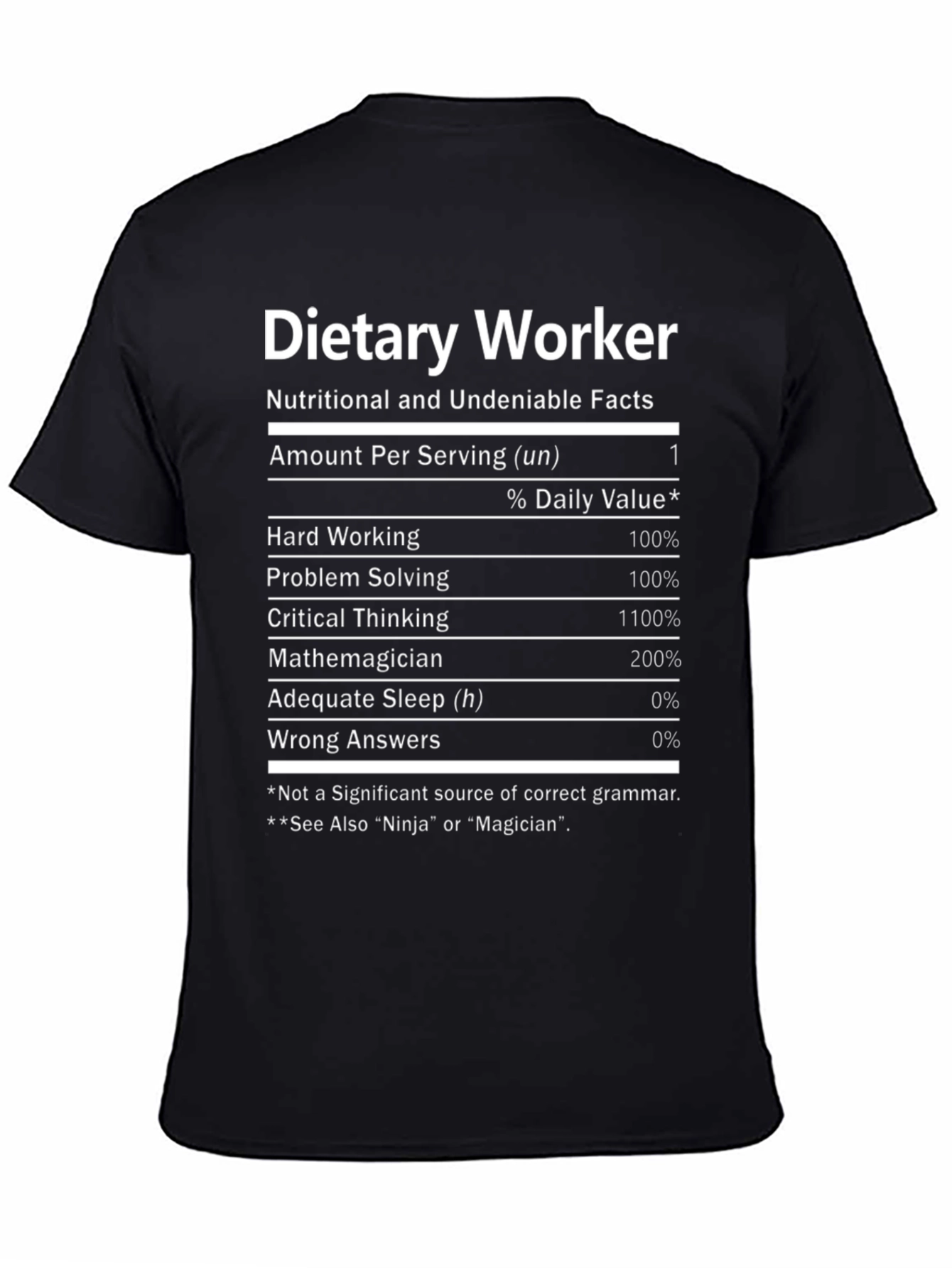 Dietary Worker Facts T-Shirt - Funny Nutrition Label Design
