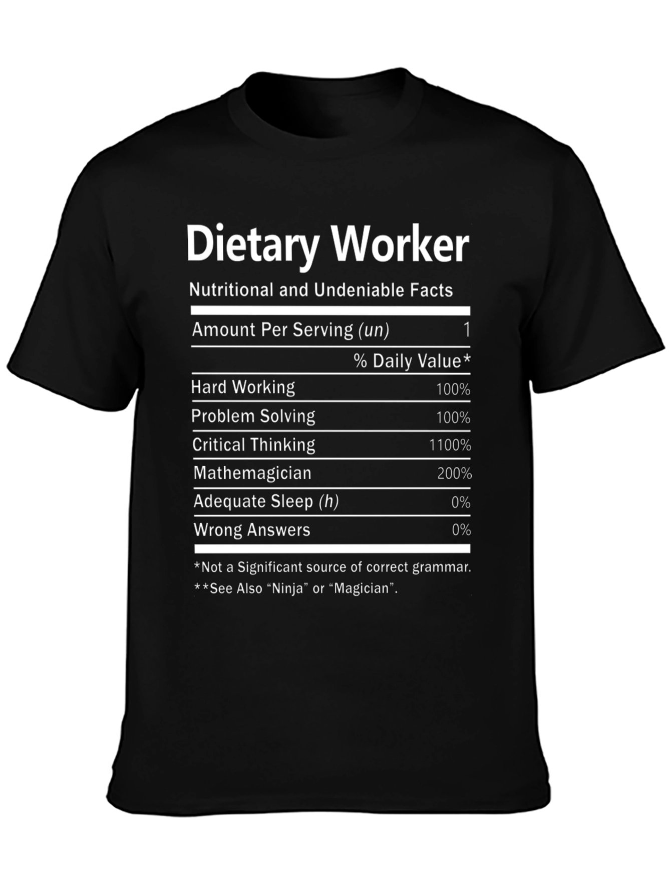 Dietary Worker Facts T-Shirt - Funny Nutrition Label Design