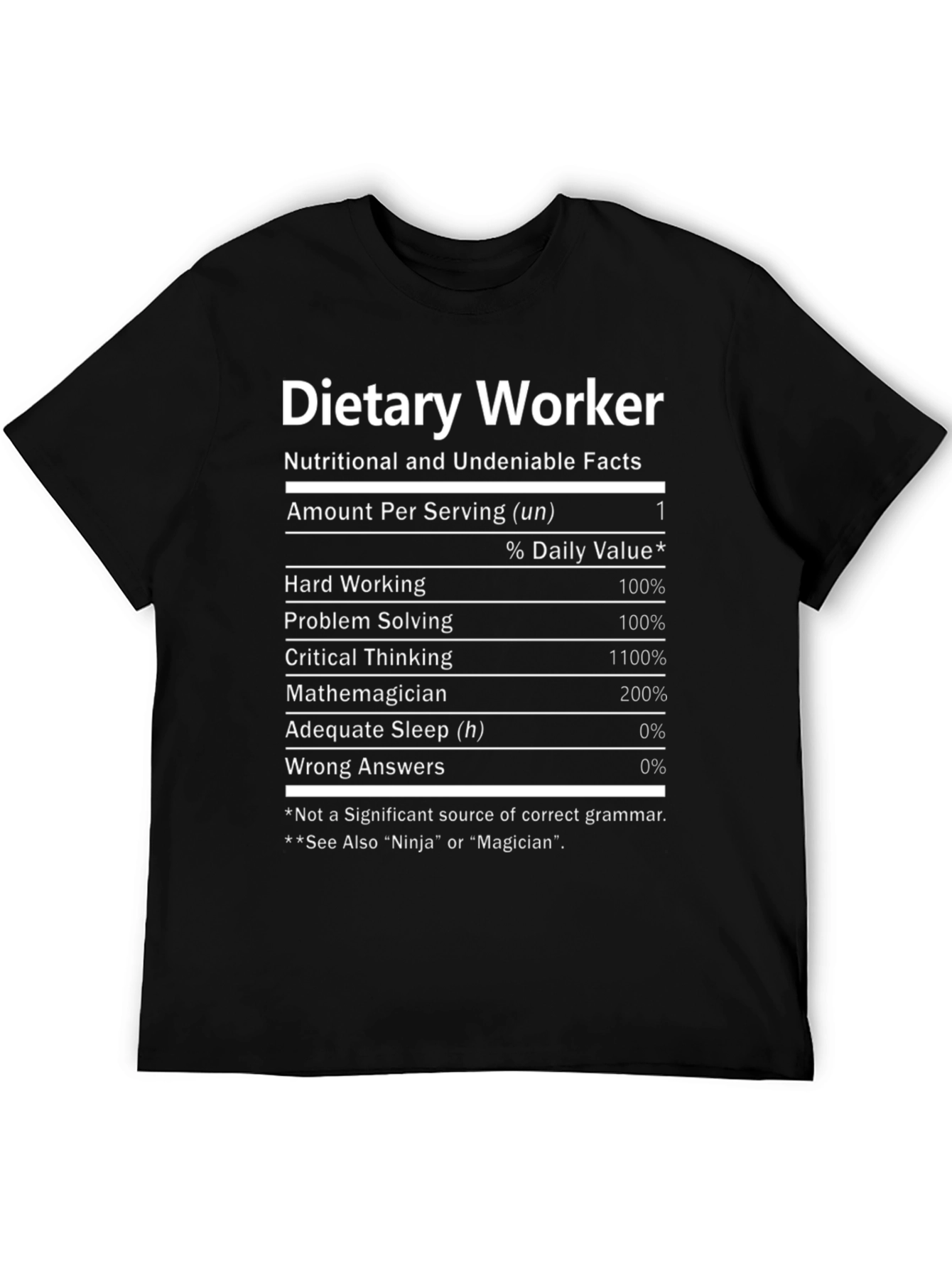 Dietary Worker Facts T-Shirt - Funny Nutrition Label Design