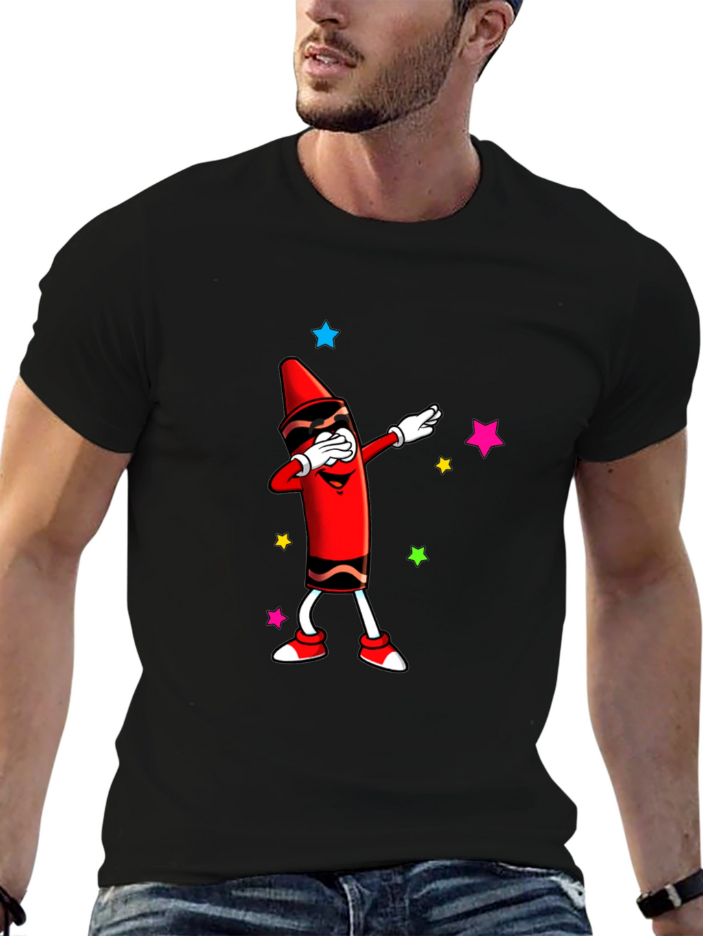 Dabbing Crayon Graphic Tee - Black Casual Top