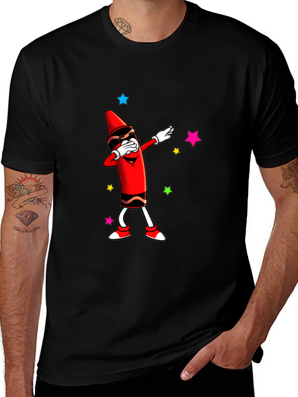Dabbing Crayon Graphic Tee - Black Casual Top