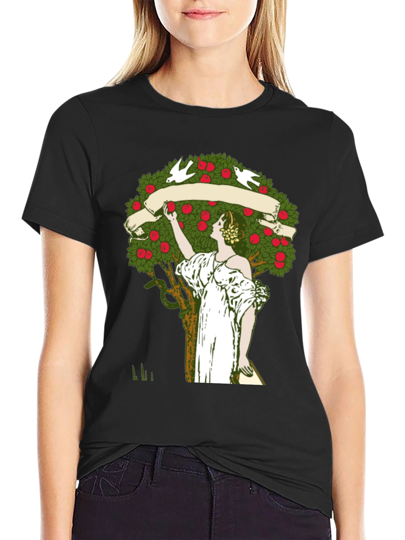 Woman Picking Apples T-Shirt - Nature Art Tee