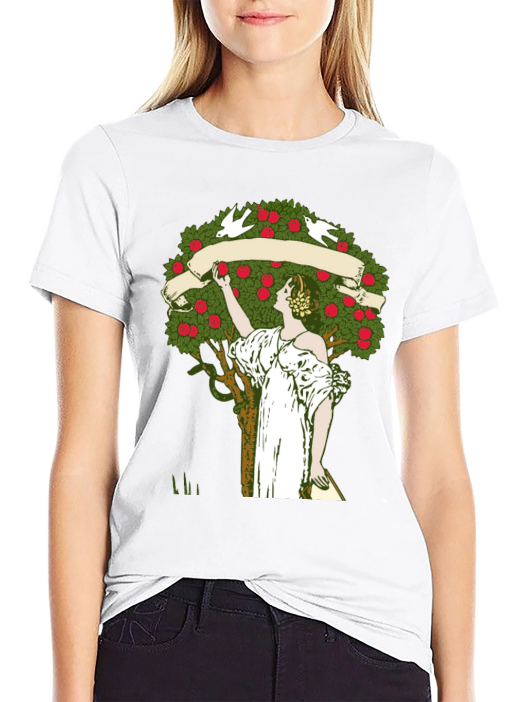 Woman Picking Apples T-Shirt - Nature Art Tee