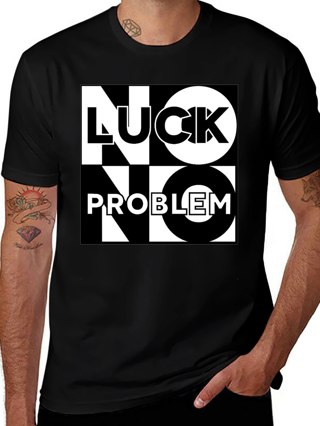 No Luck No Problem Black Graphic Tee