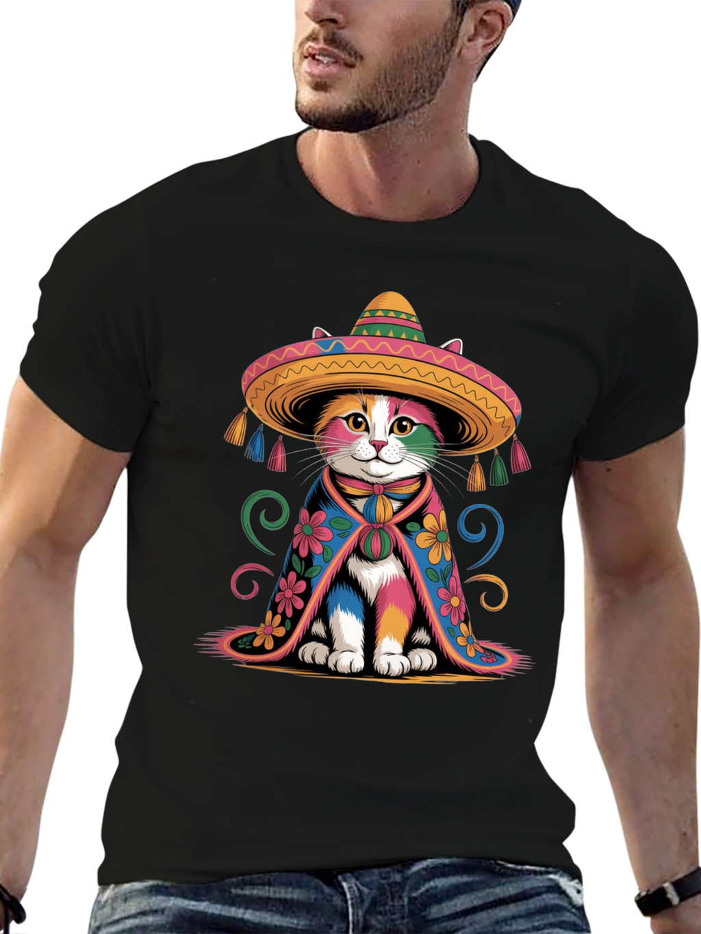Colorful Cat Sombrero T-Shirt