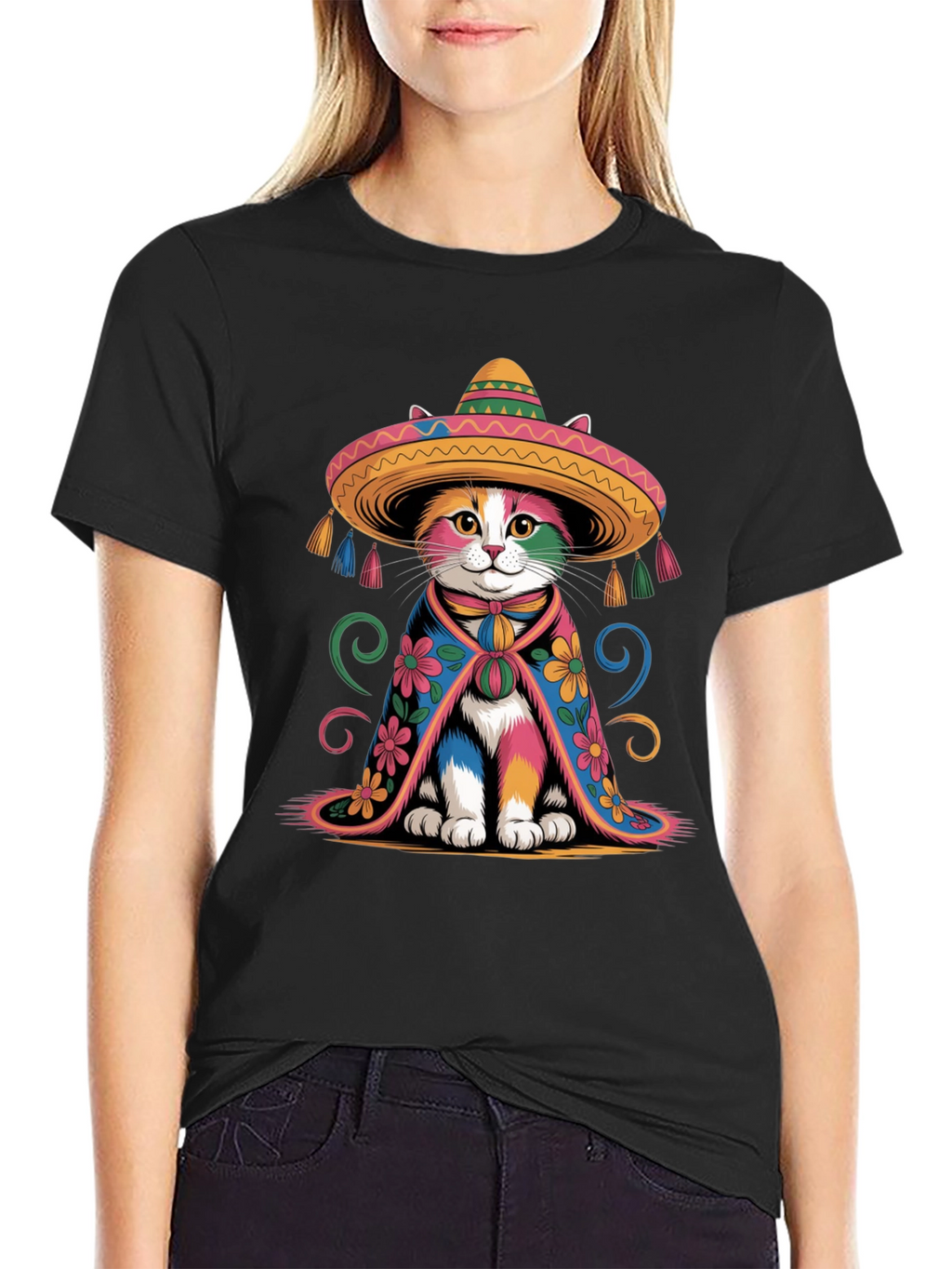 Colorful Cat Sombrero T-Shirt