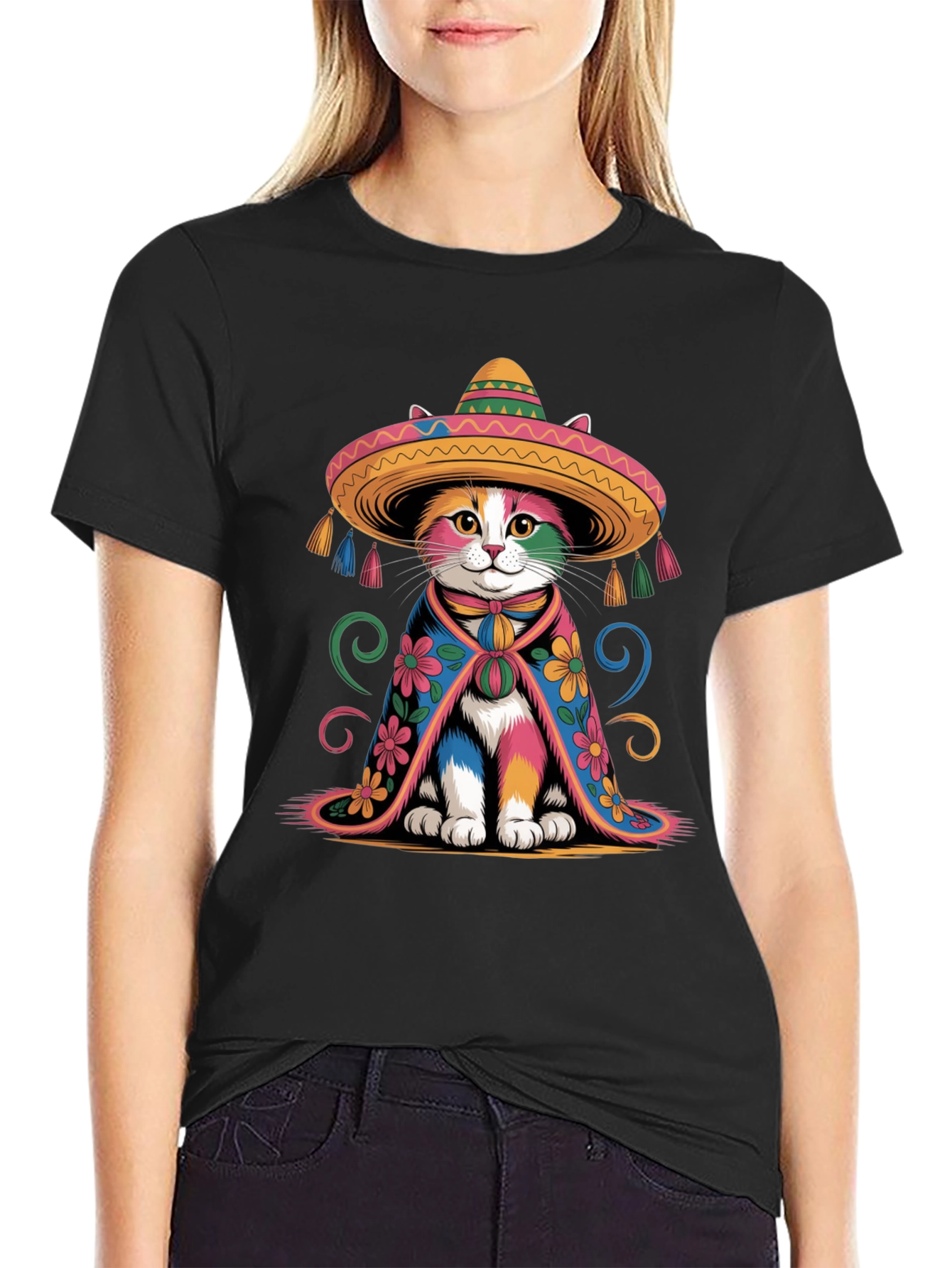 Colorful Cat Sombrero T-Shirt