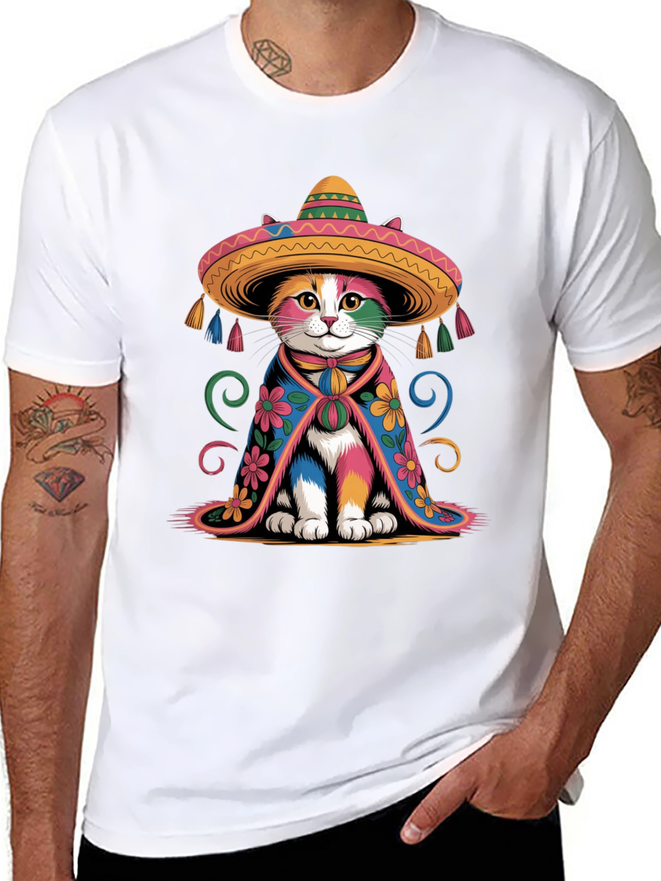Colorful Cat Sombrero T-Shirt