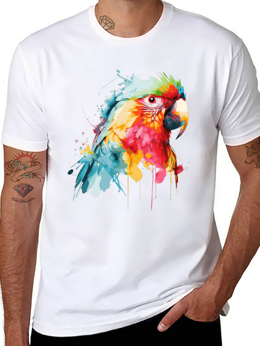 Watercolor Parrot Graphic T-Shirt
