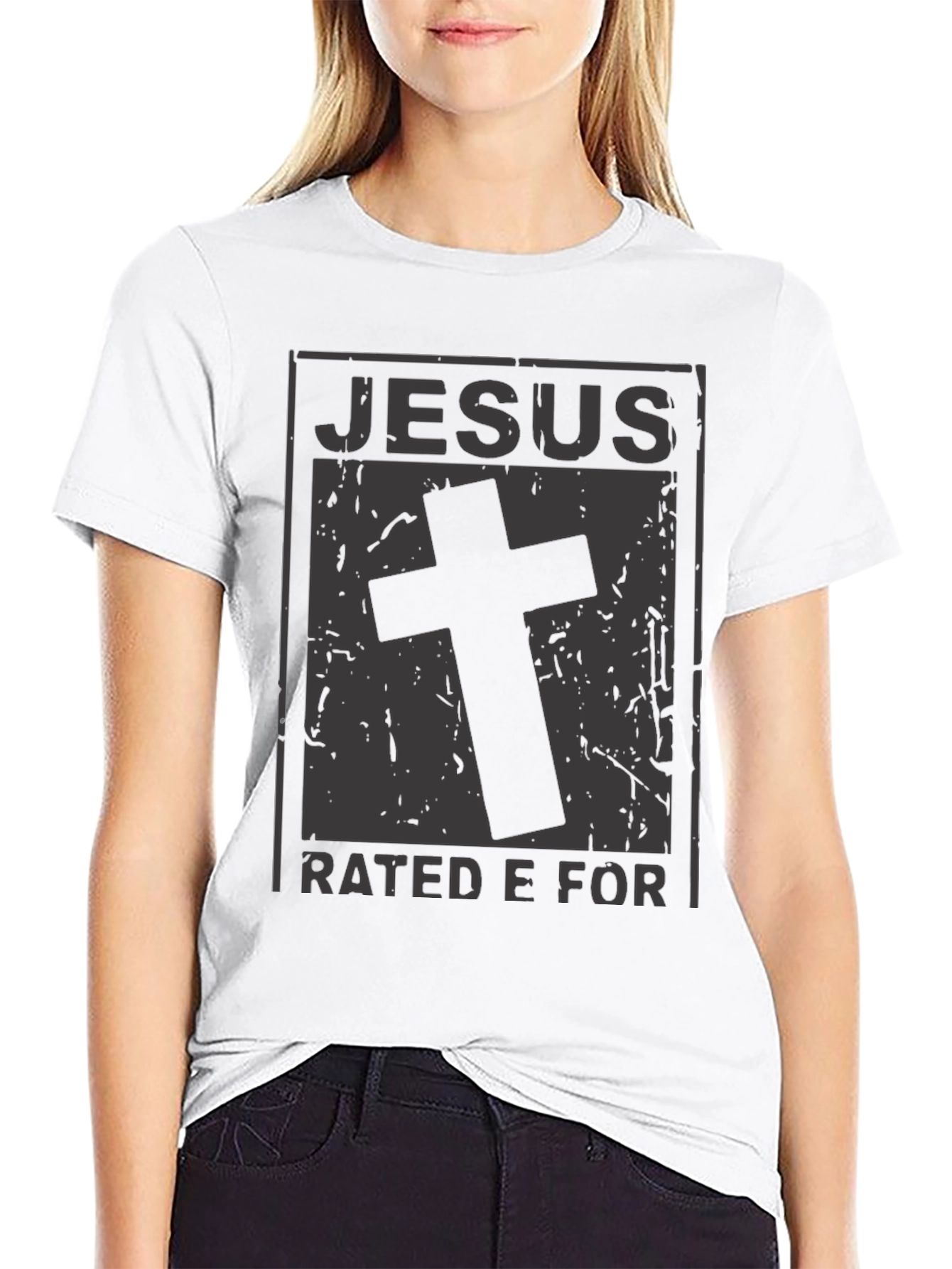 Jesus Rated E For Everyone Black Graphic T-Shirt