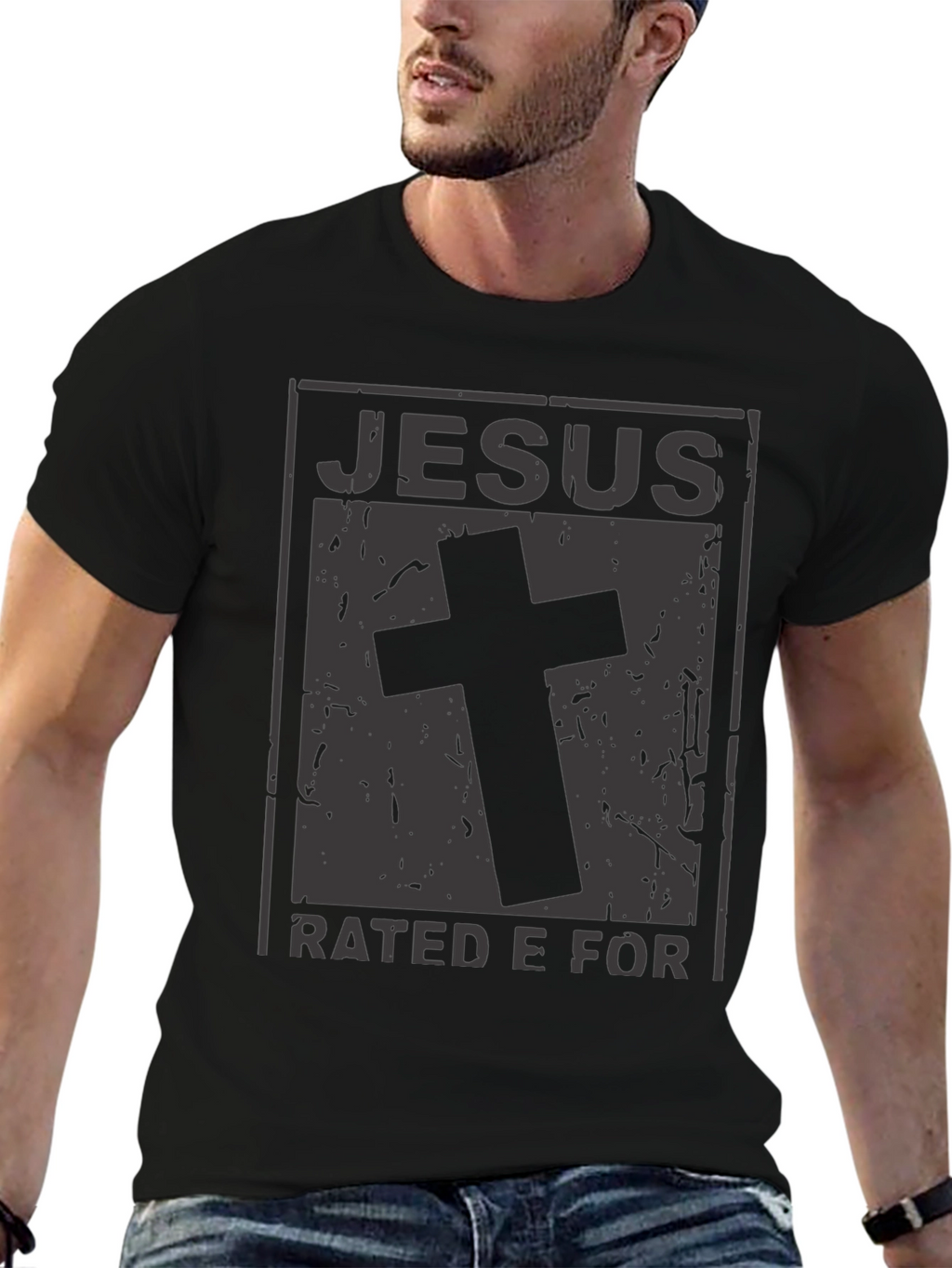 Jesus Rated E For Everyone Black Graphic T-Shirt