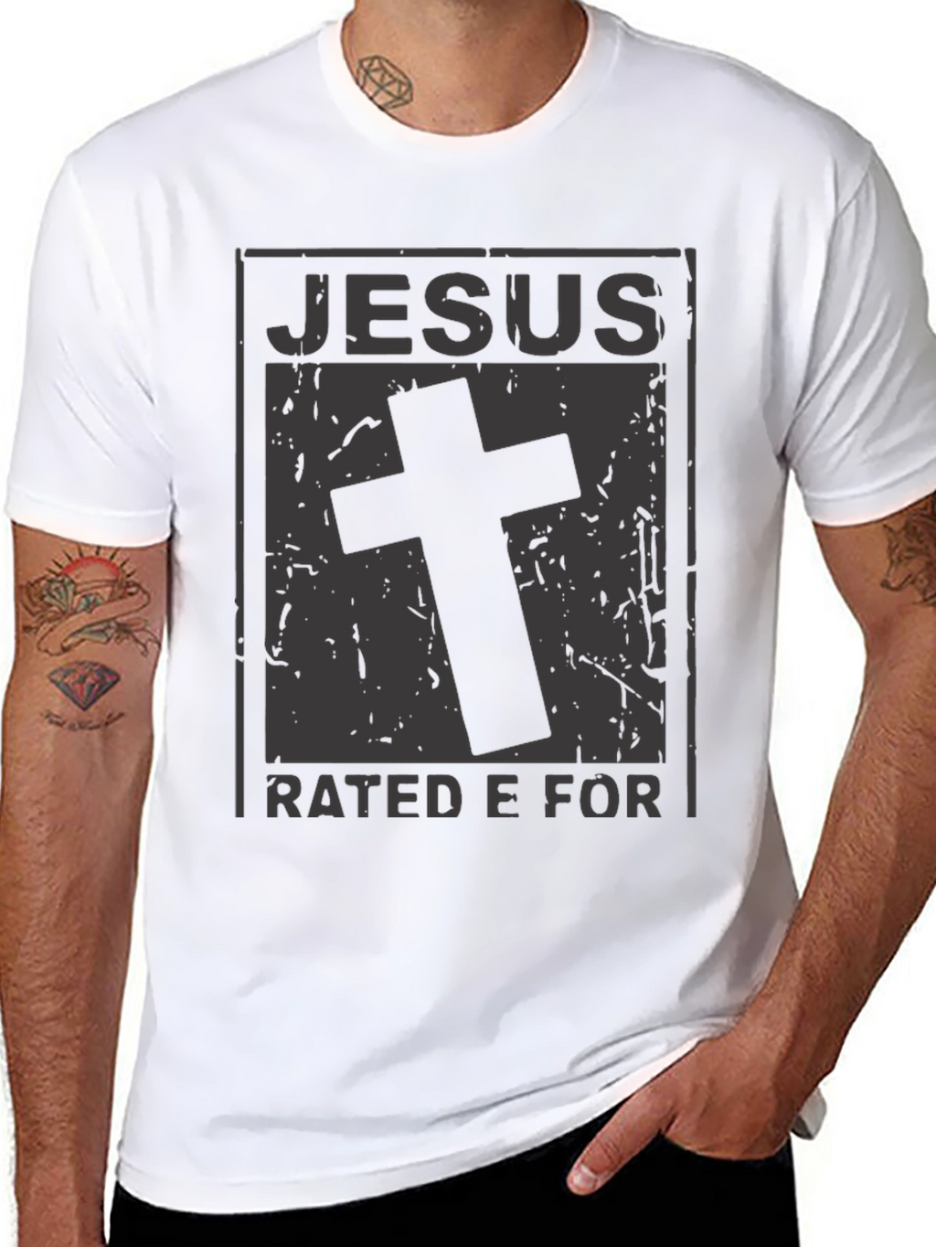 Jesus Rated E For Everyone Black Graphic T-Shirt