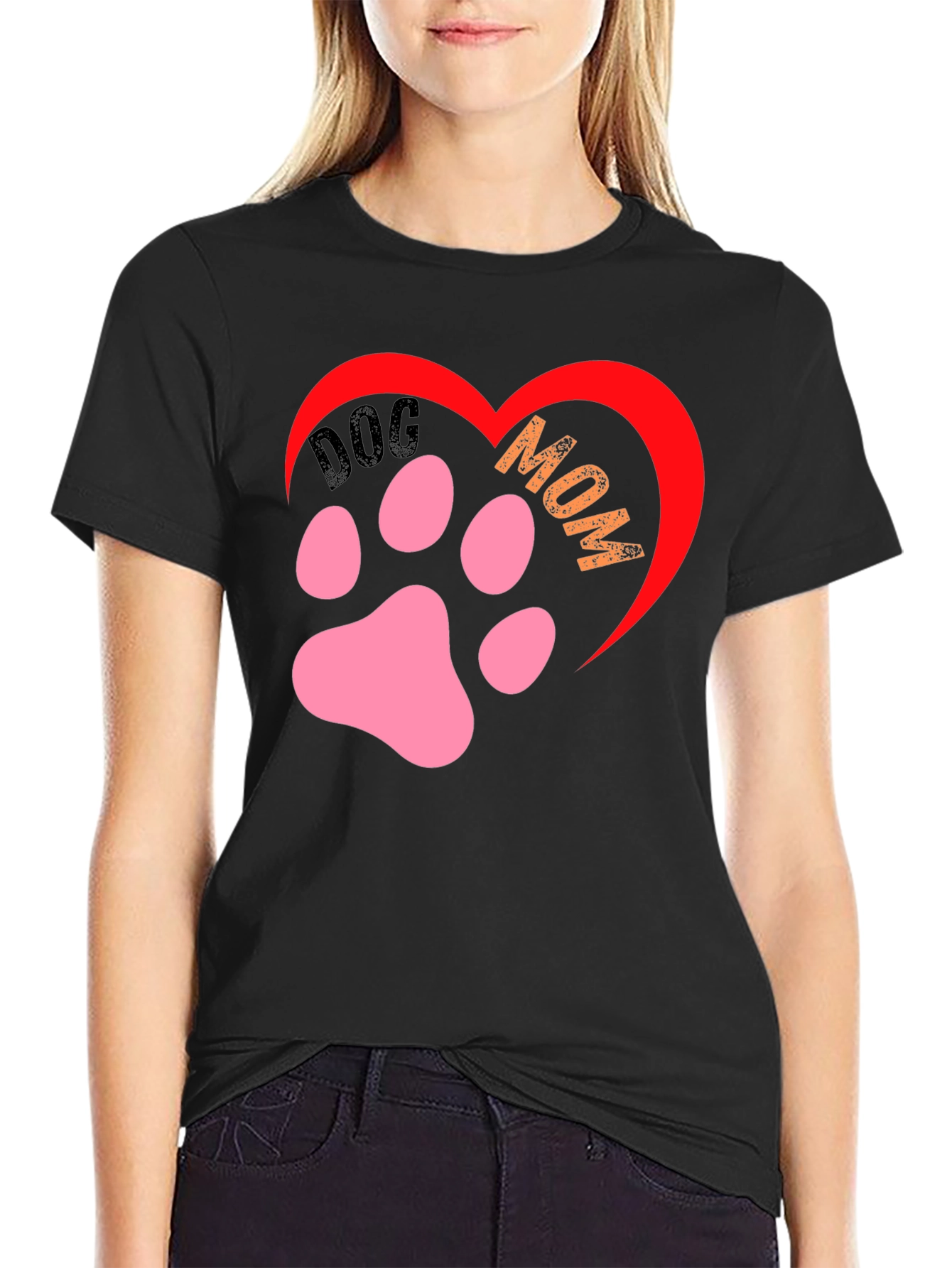 Dog Mom Paw Heart Graphic T-Shirt