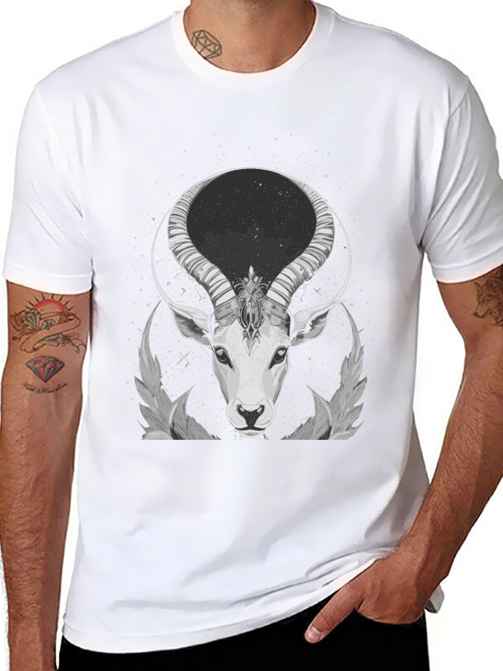 Cosmic Antelope Graphic Tee - Black Cotton Blend