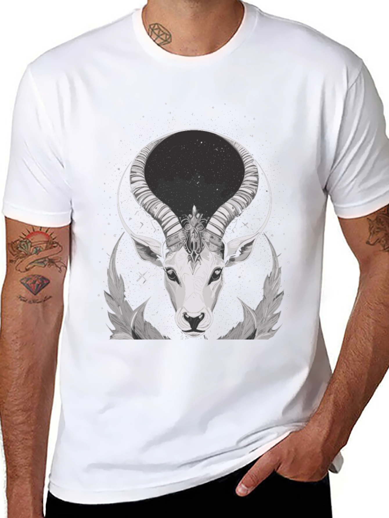 Cosmic Antelope Graphic Tee - Black Cotton Blend