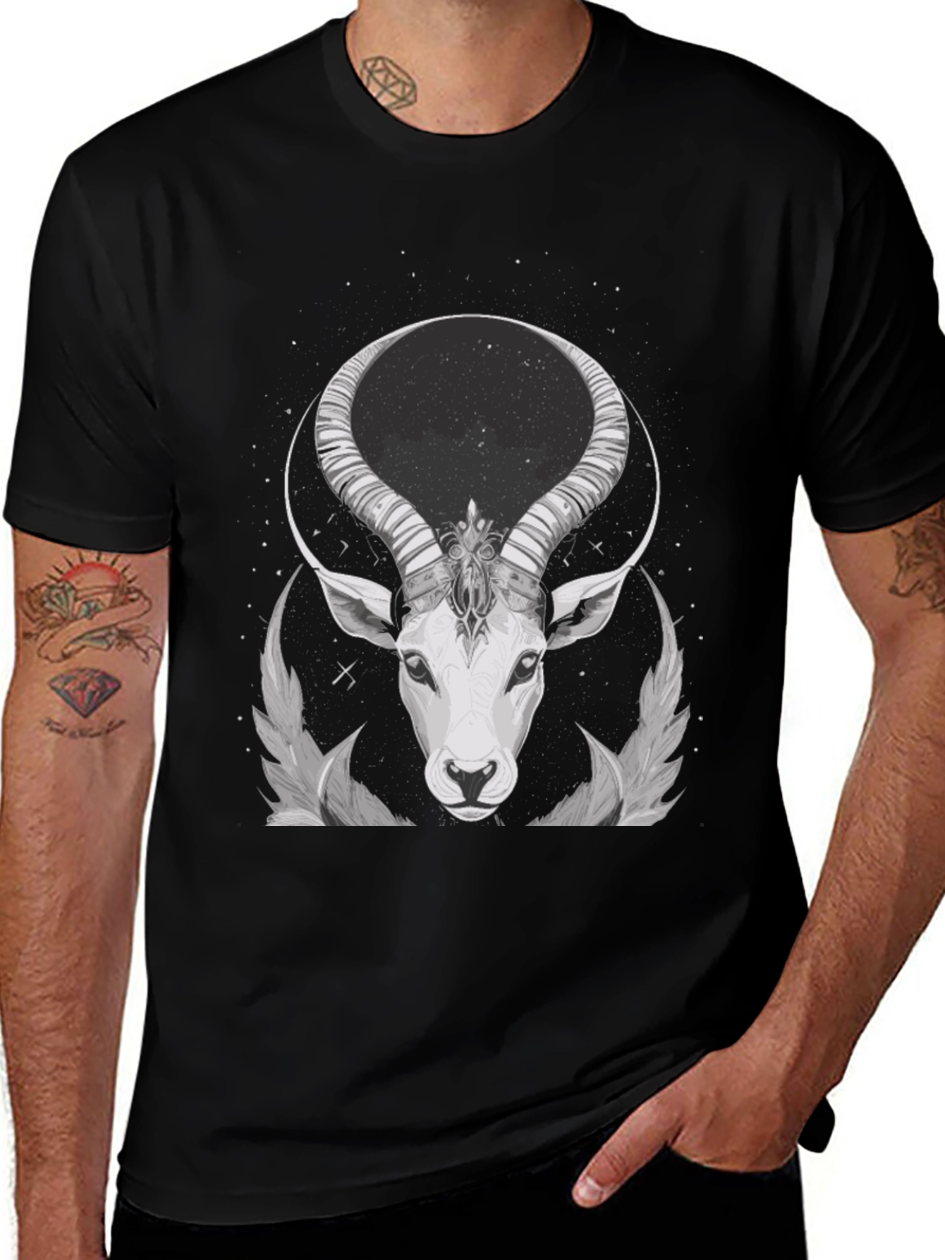 Cosmic Antelope Graphic Tee - Black Cotton Blend