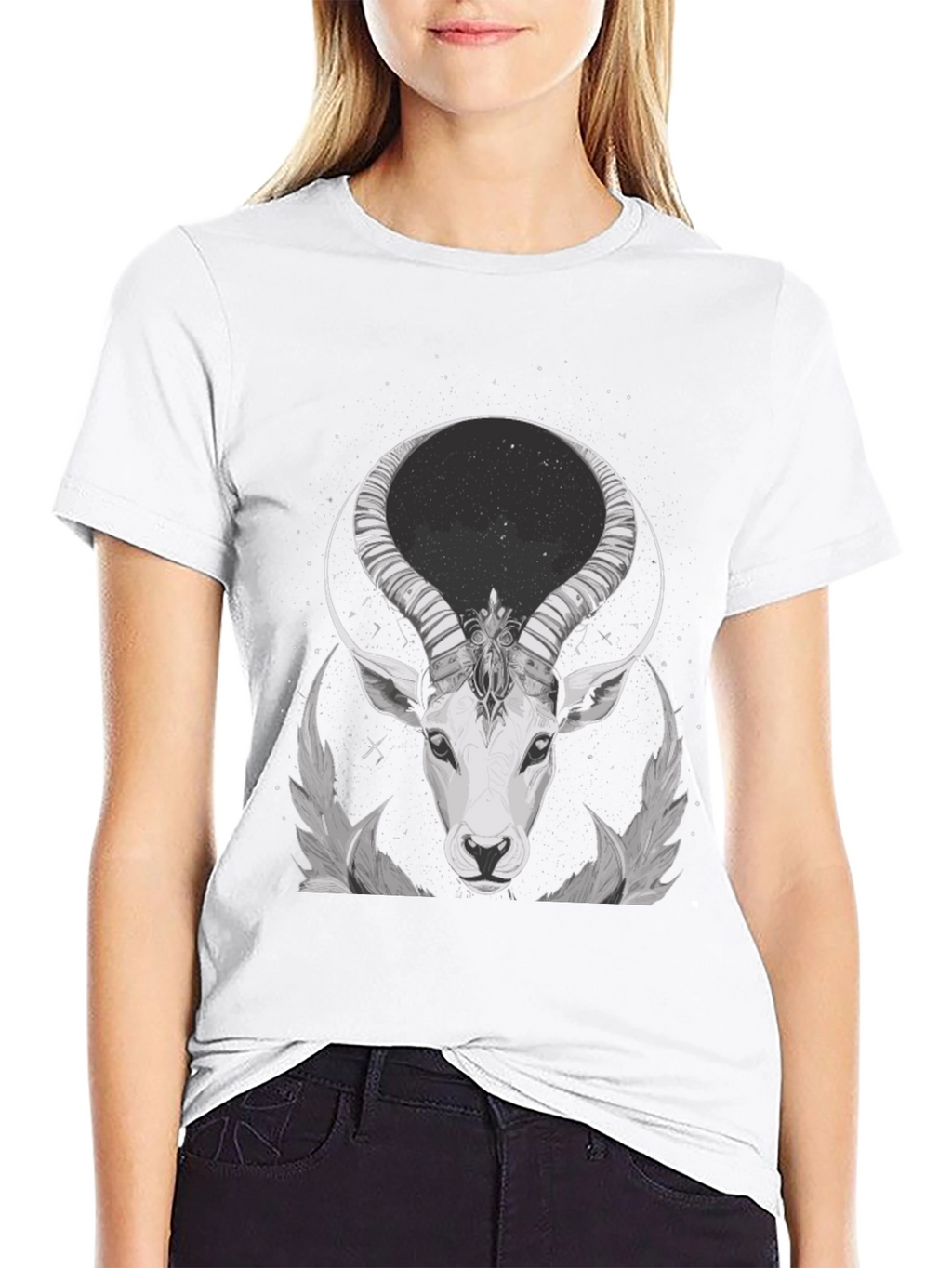 Cosmic Antelope Graphic Tee - Black Cotton Blend