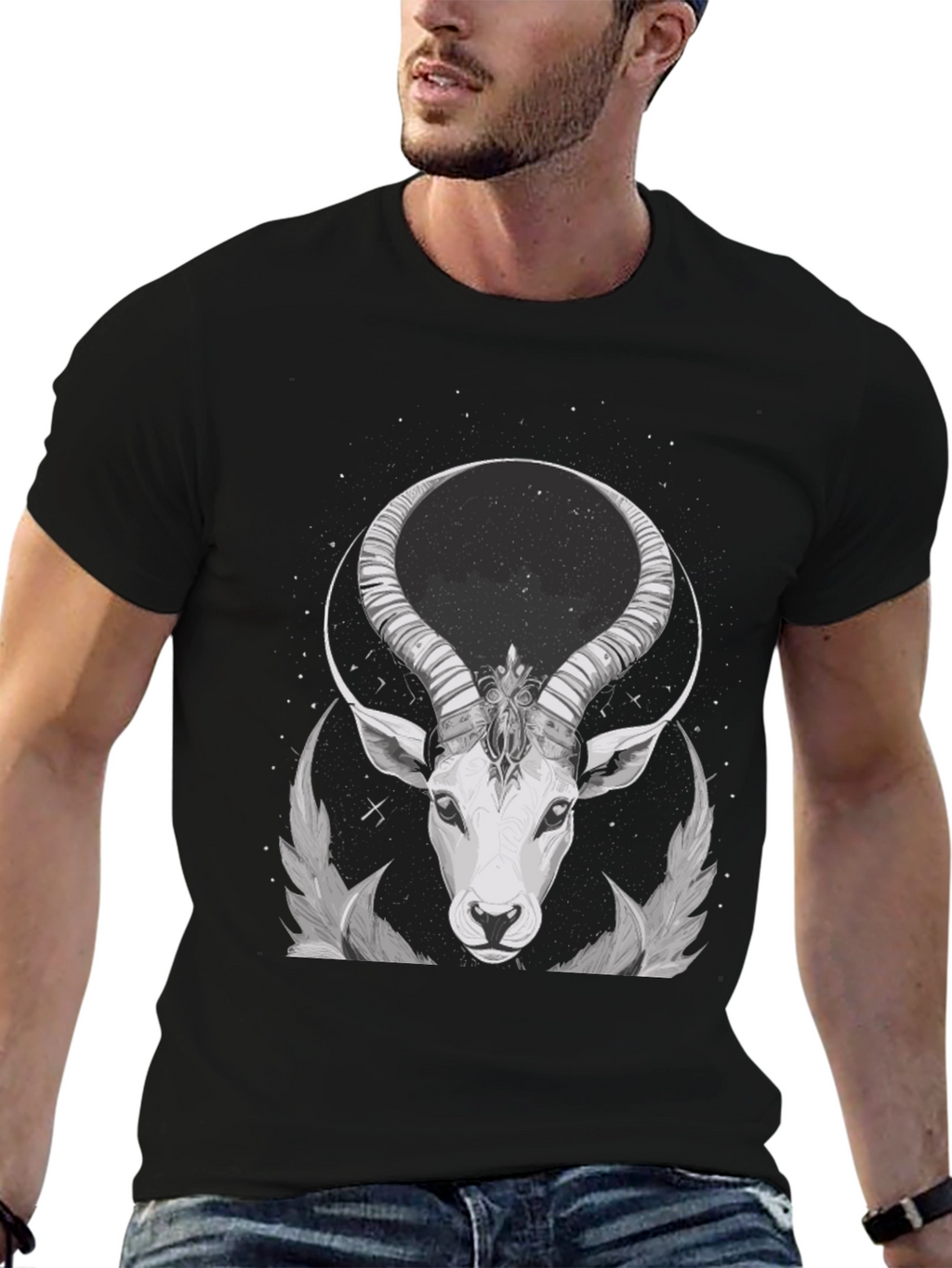Cosmic Antelope Graphic Tee - Black Cotton Blend