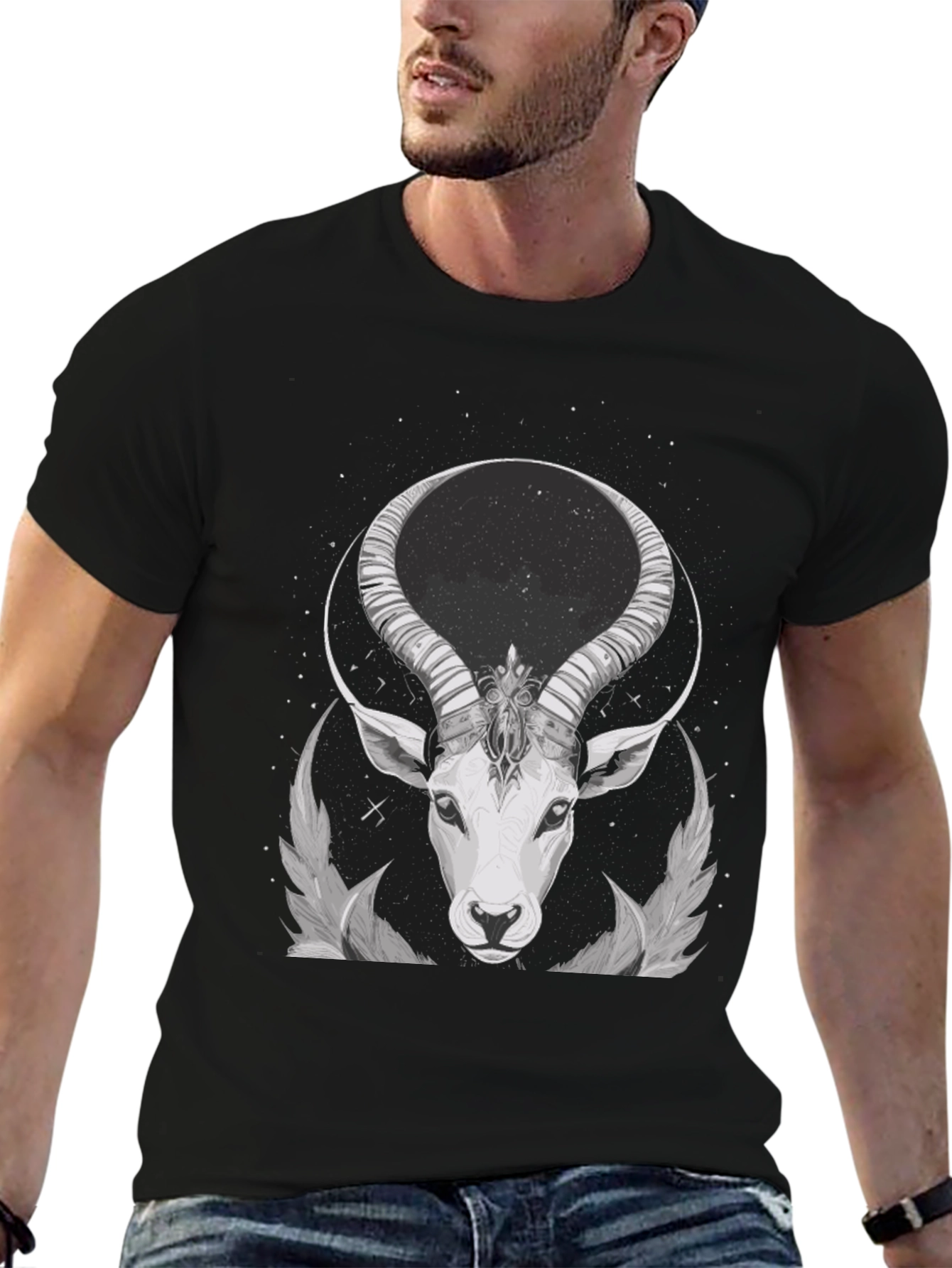 Cosmic Antelope Graphic Tee - Black Cotton Blend