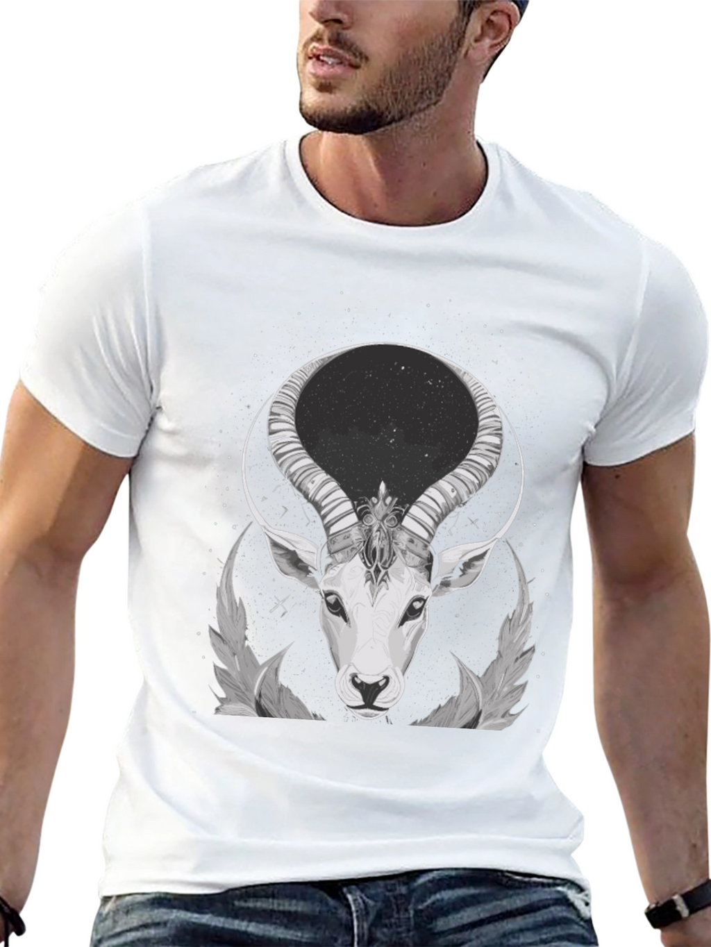 Cosmic Antelope Graphic Tee - Black Cotton Blend