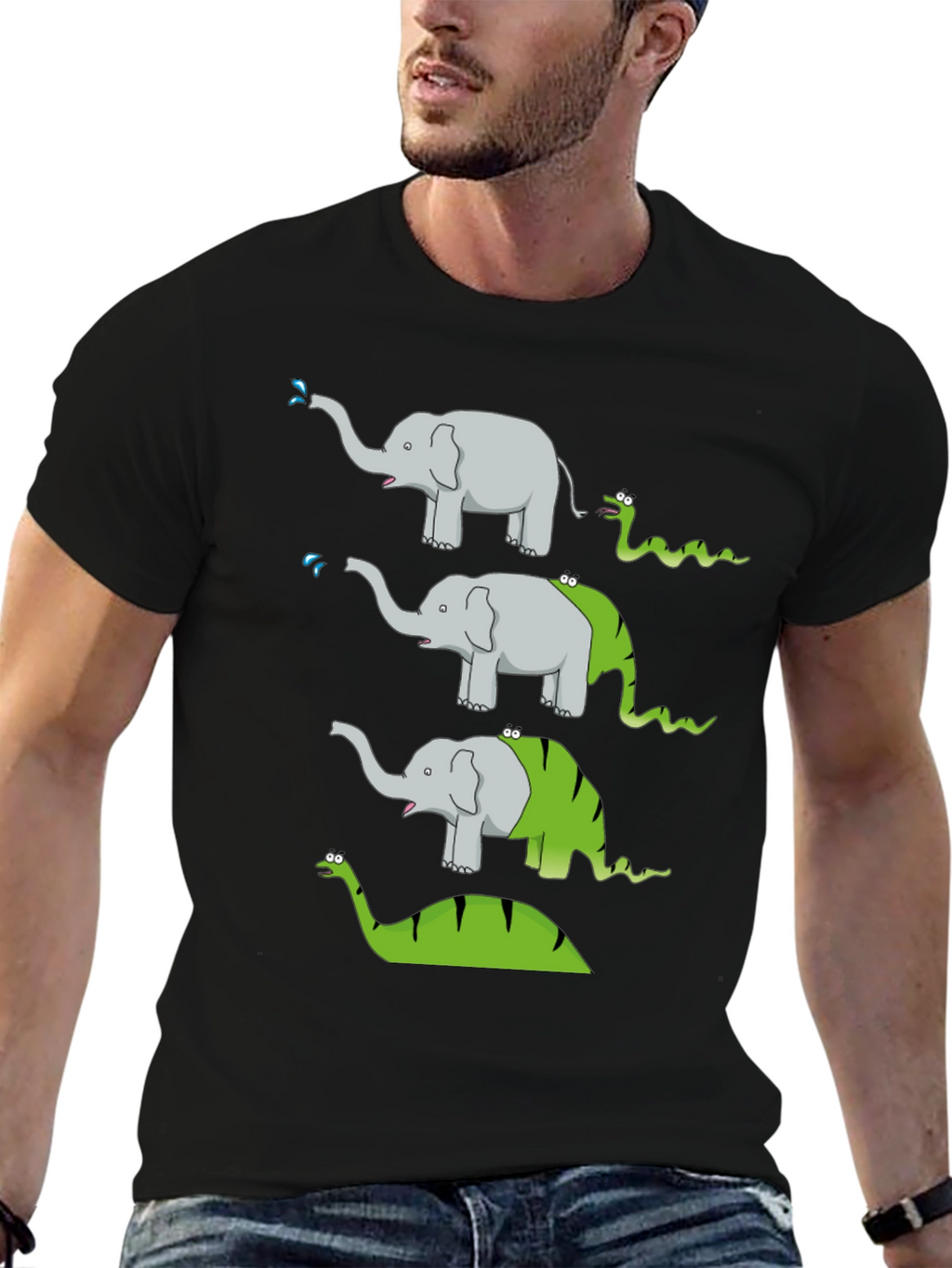 Elephant Snake Evolution Black T-Shirt